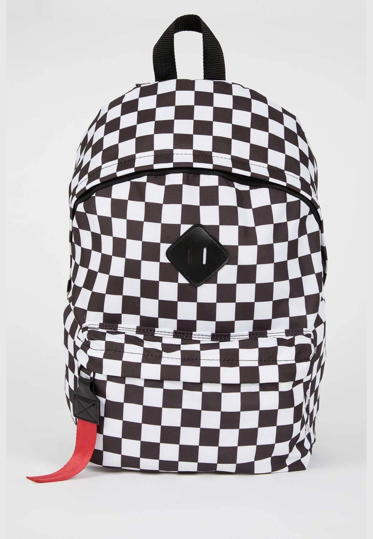 Checkers Print Zippered Maxi Backpack