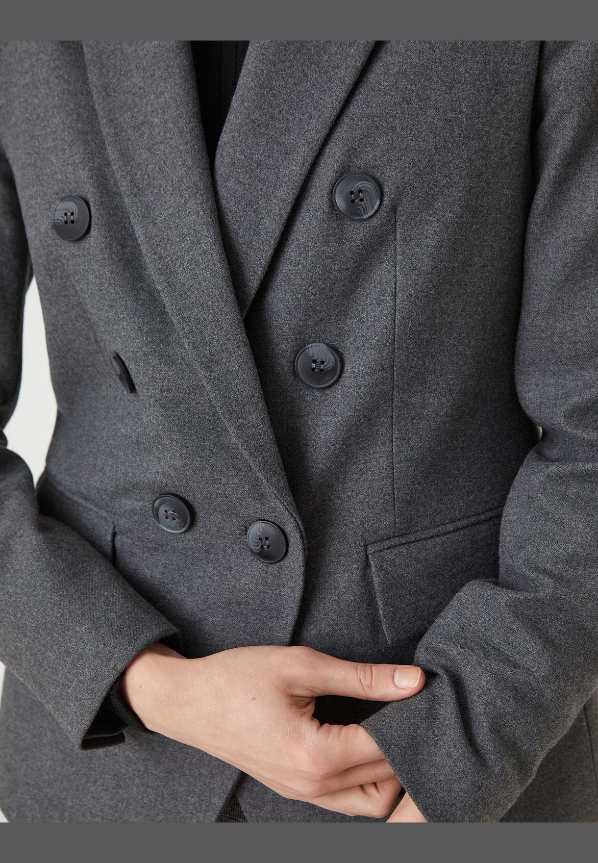 Button Pocket Detail Wrapped Blazer Jacket