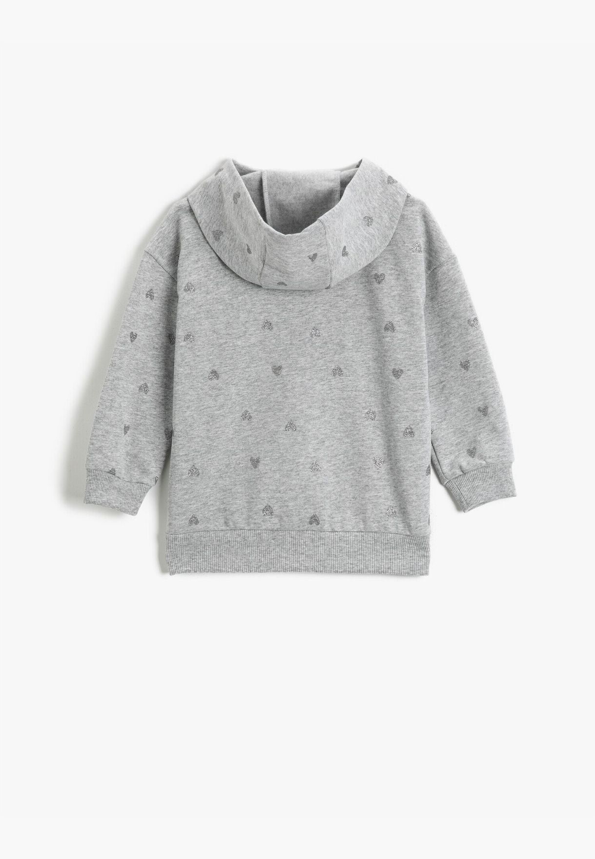 Glitter Heart Printed Hooded Sweatshirt Cotton