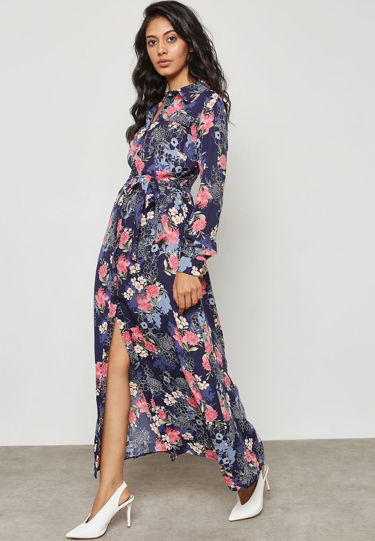 floral print self tie maxi dress