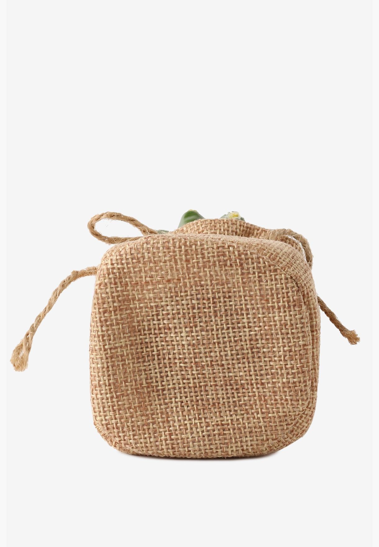Burlap Sack Textured Mini Fabric Pot With Artificial Foliage For Home Decor Indoor & Outdoor
