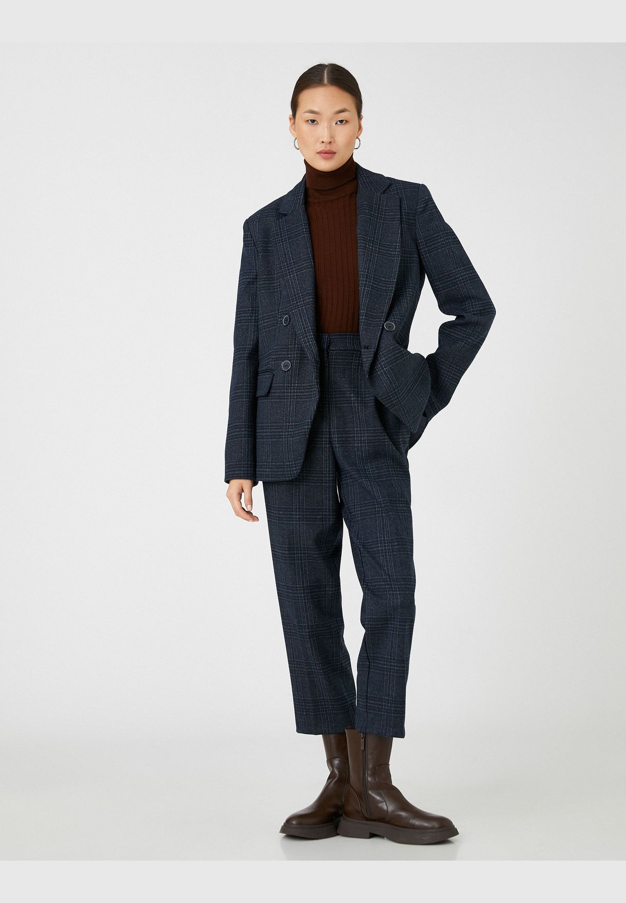 Checked Wrapped Blazer Jacket Button