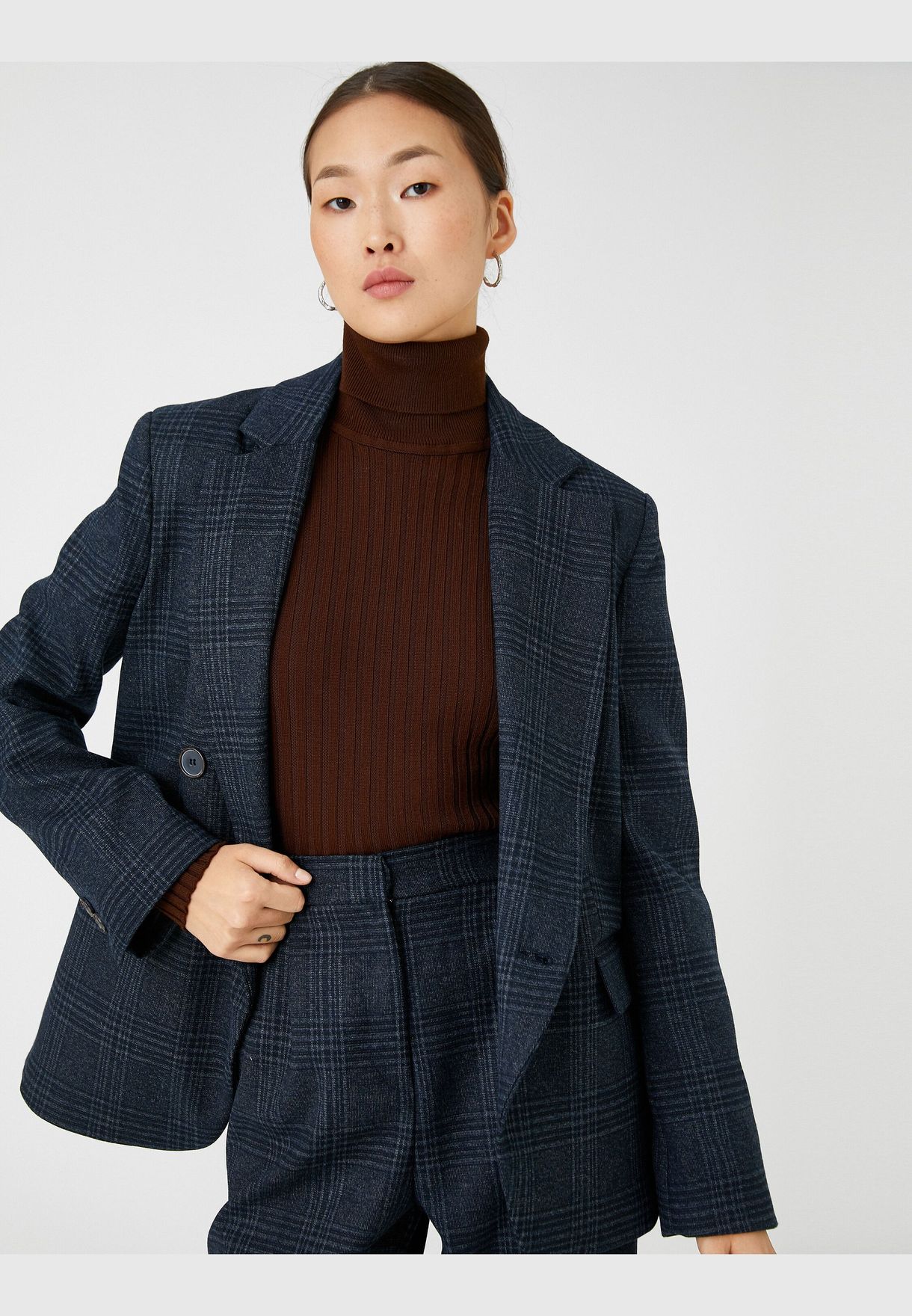 Checked Wrapped Blazer Jacket Button