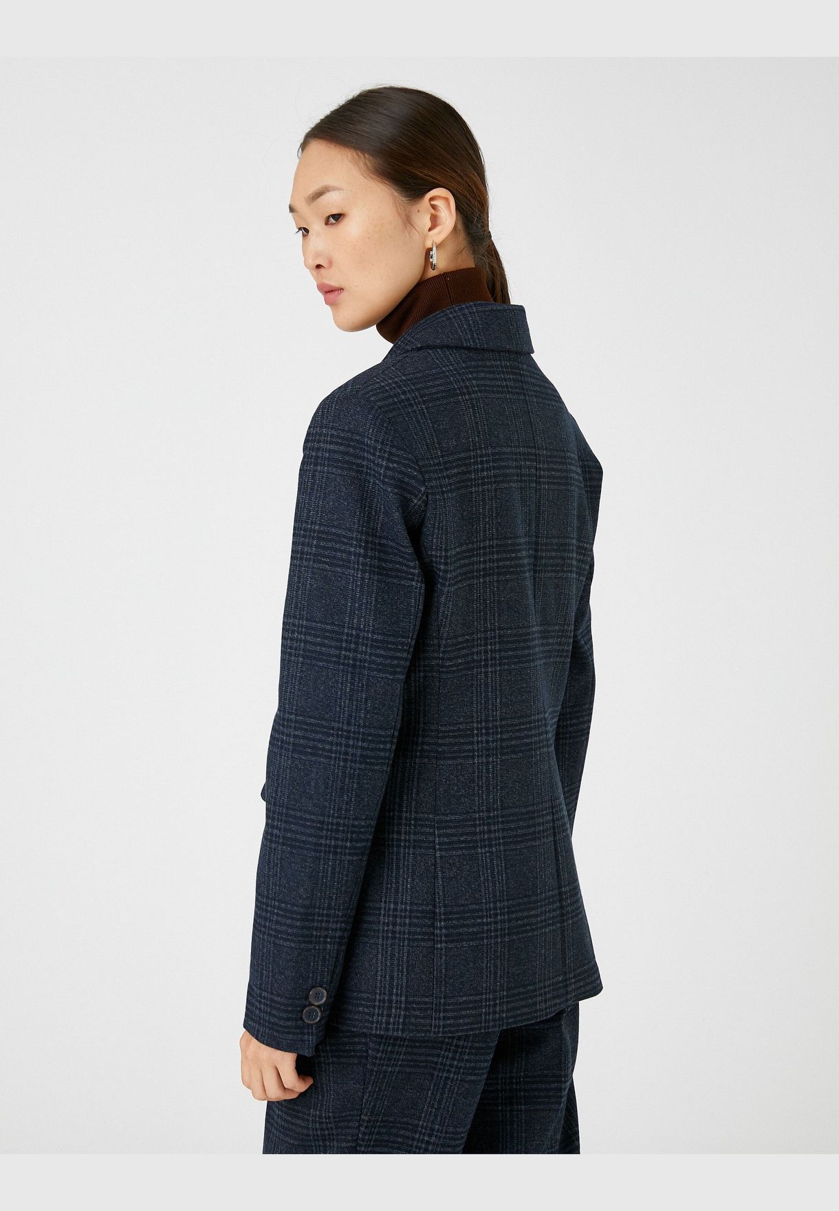 Checked Wrapped Blazer Jacket Button