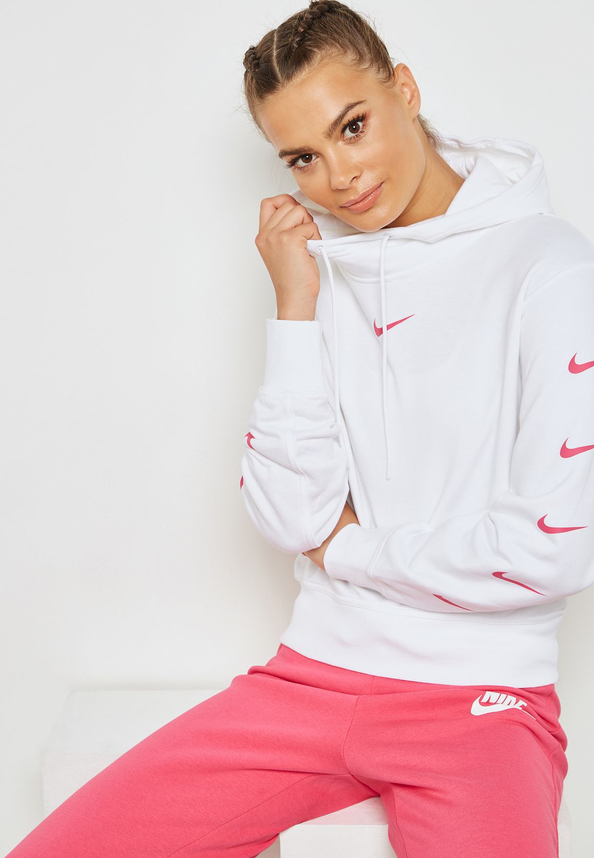 Buy Nike white Swoosh Hoodie for Women 