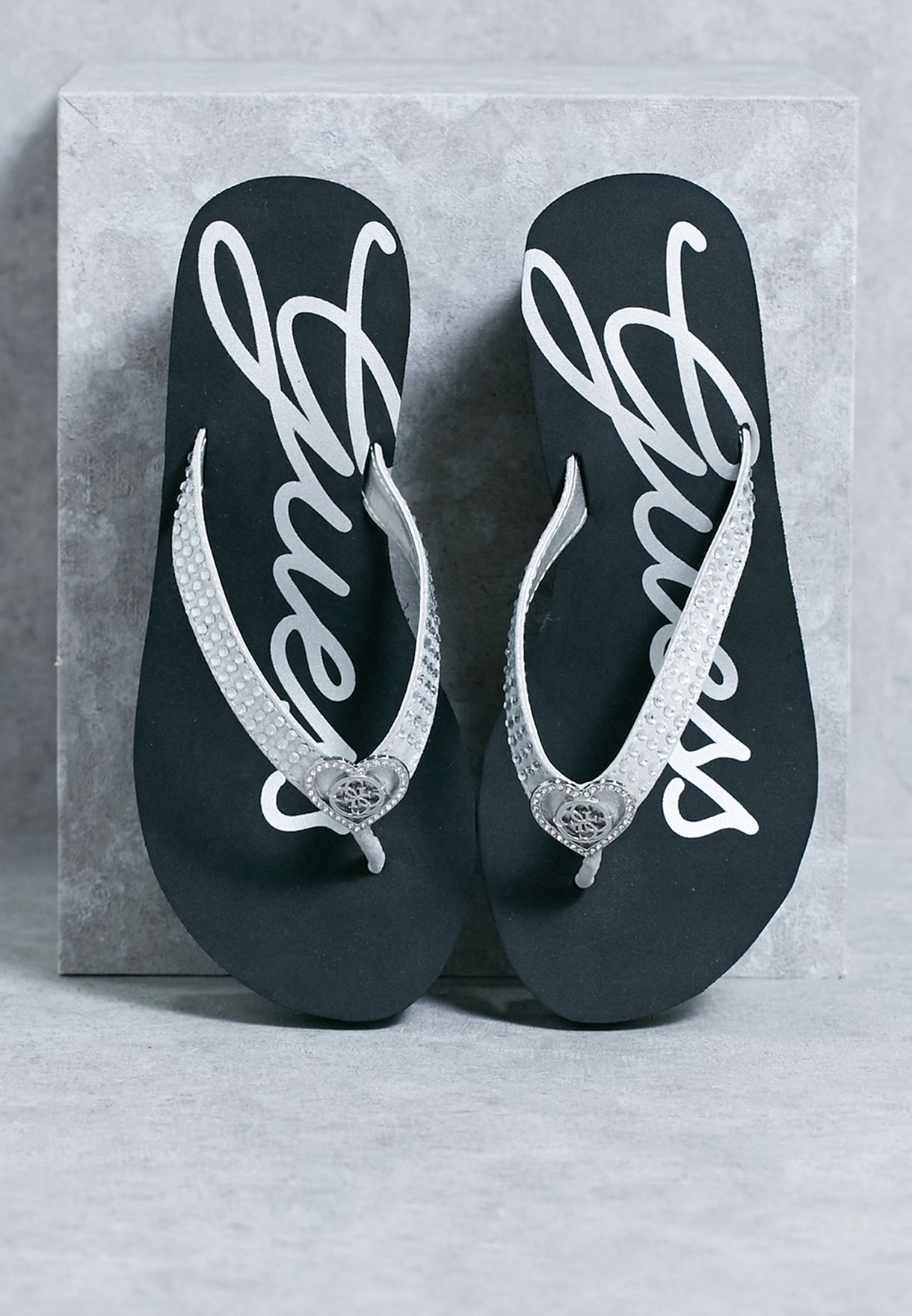 guess silver wedge sandals