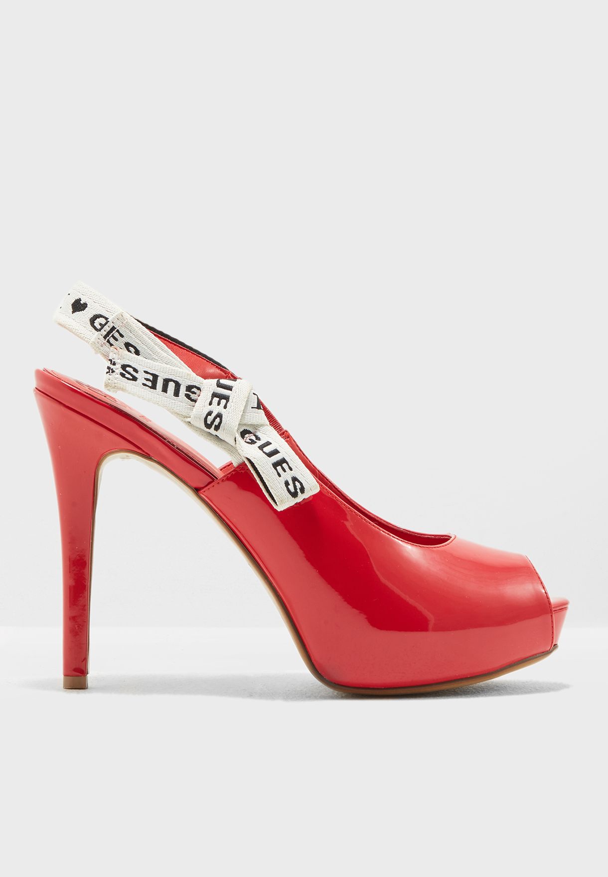 guess red peep toe heels