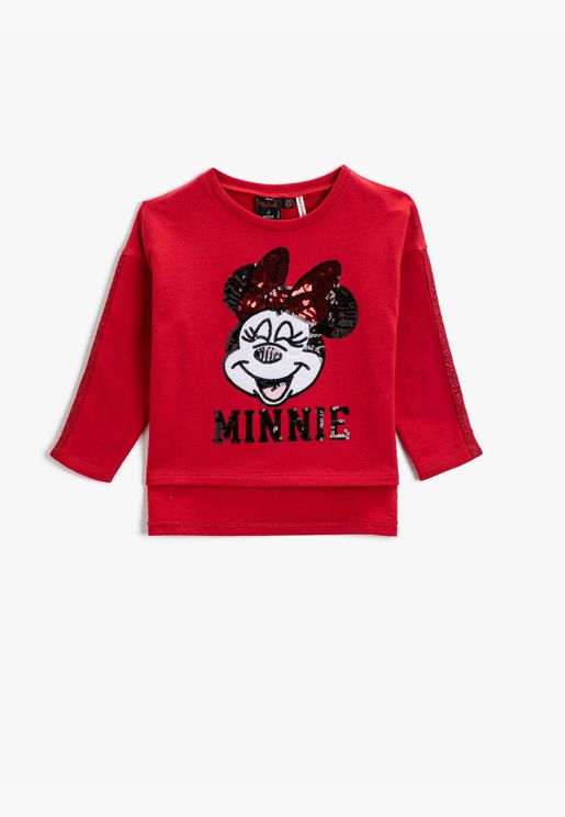 Minnie Mouse Licensed Printed Sweatshirt Long Sleeve Sequinned