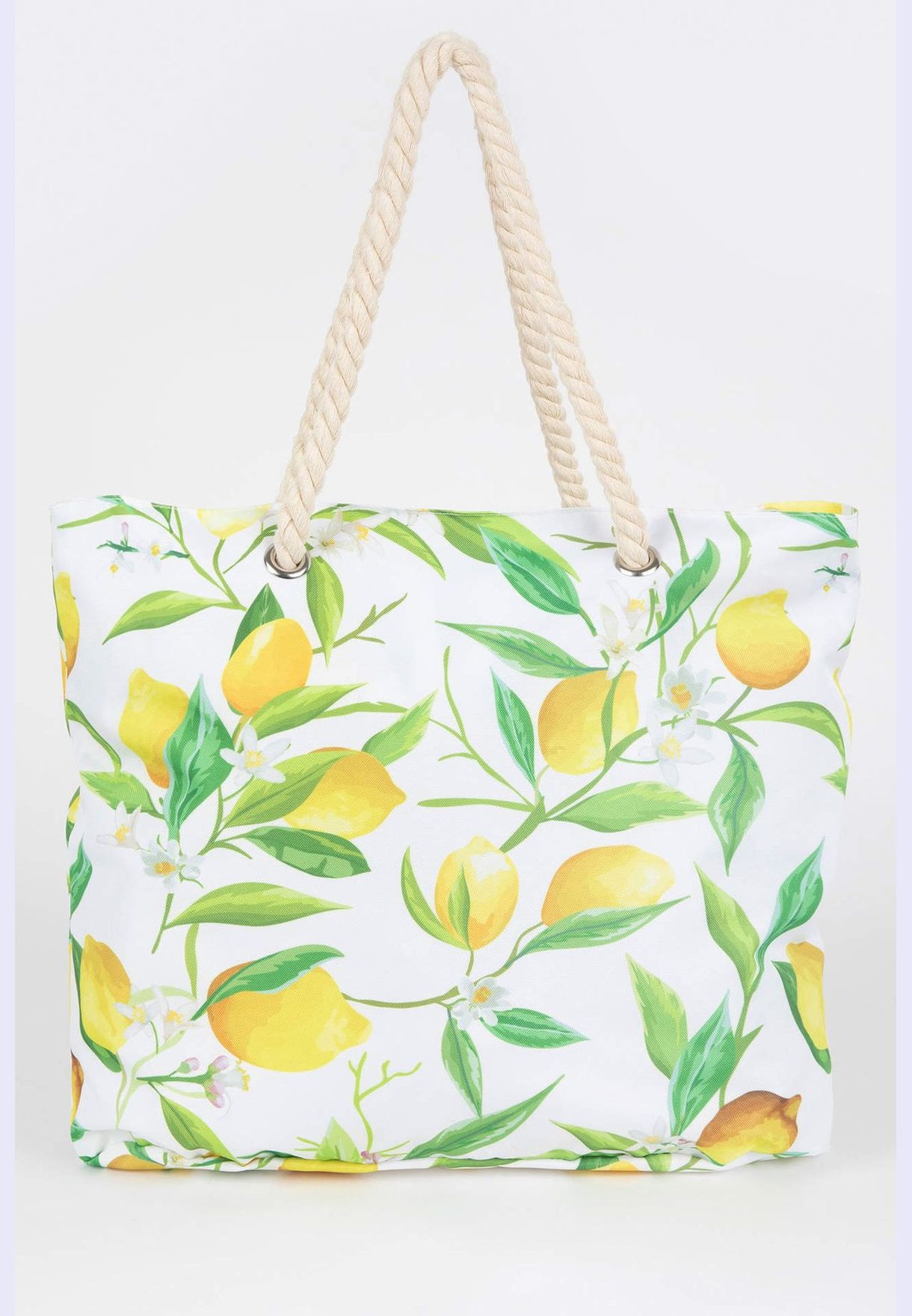 Lemon Print Colour Block Big Beach Bag