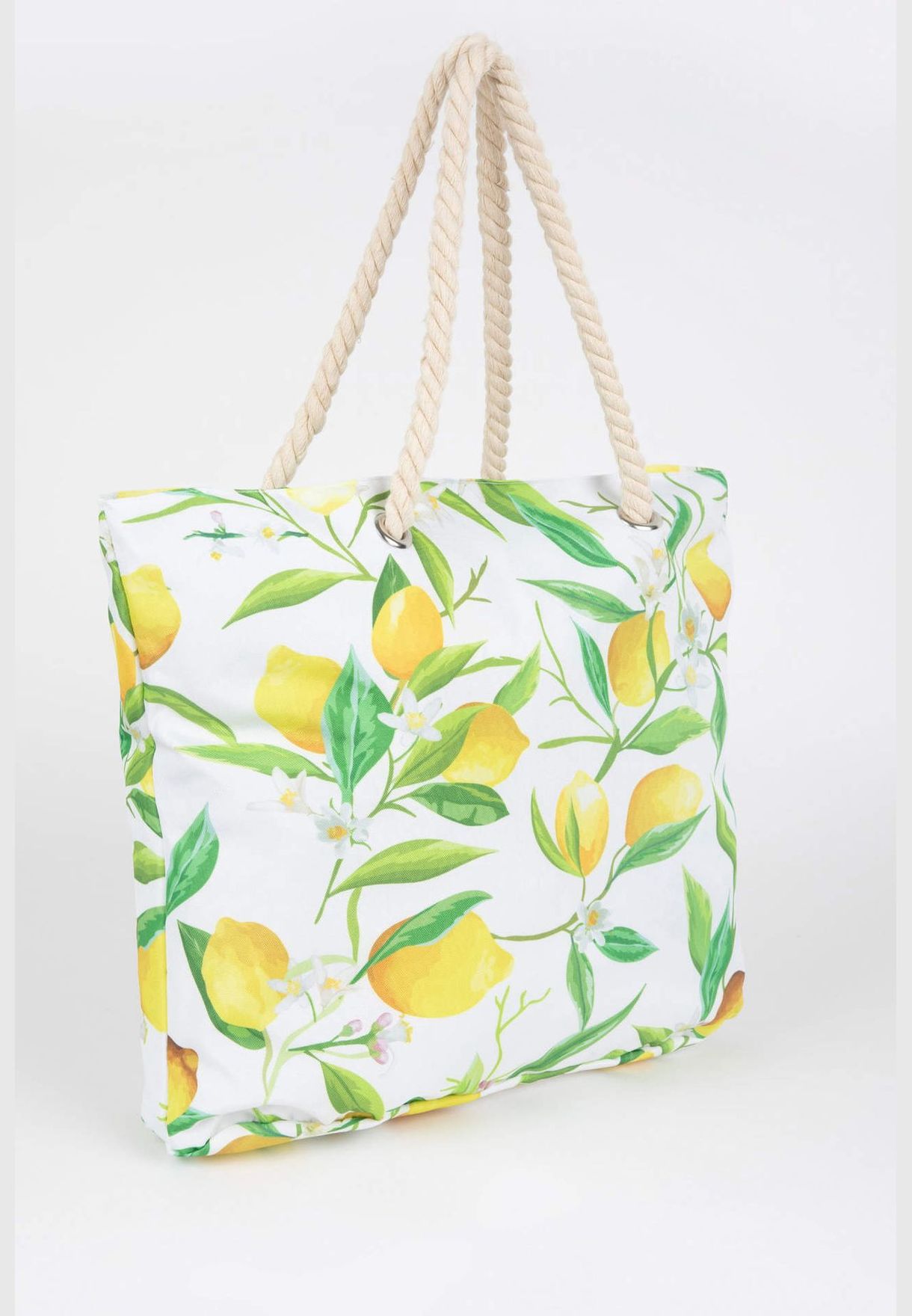 Lemon Print Colour Block Big Beach Bag