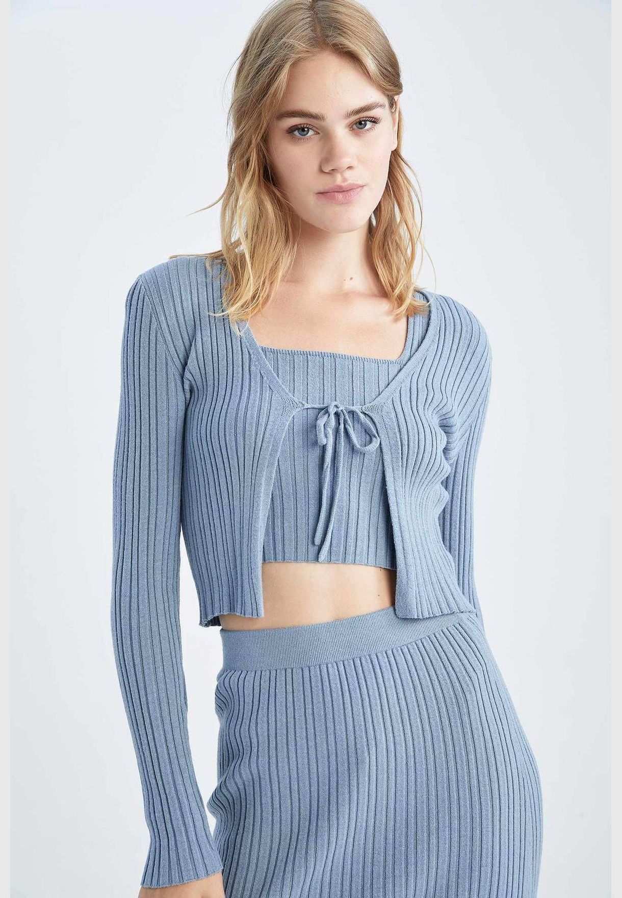 Tie Front Long Sleeve Cropped Cardigan