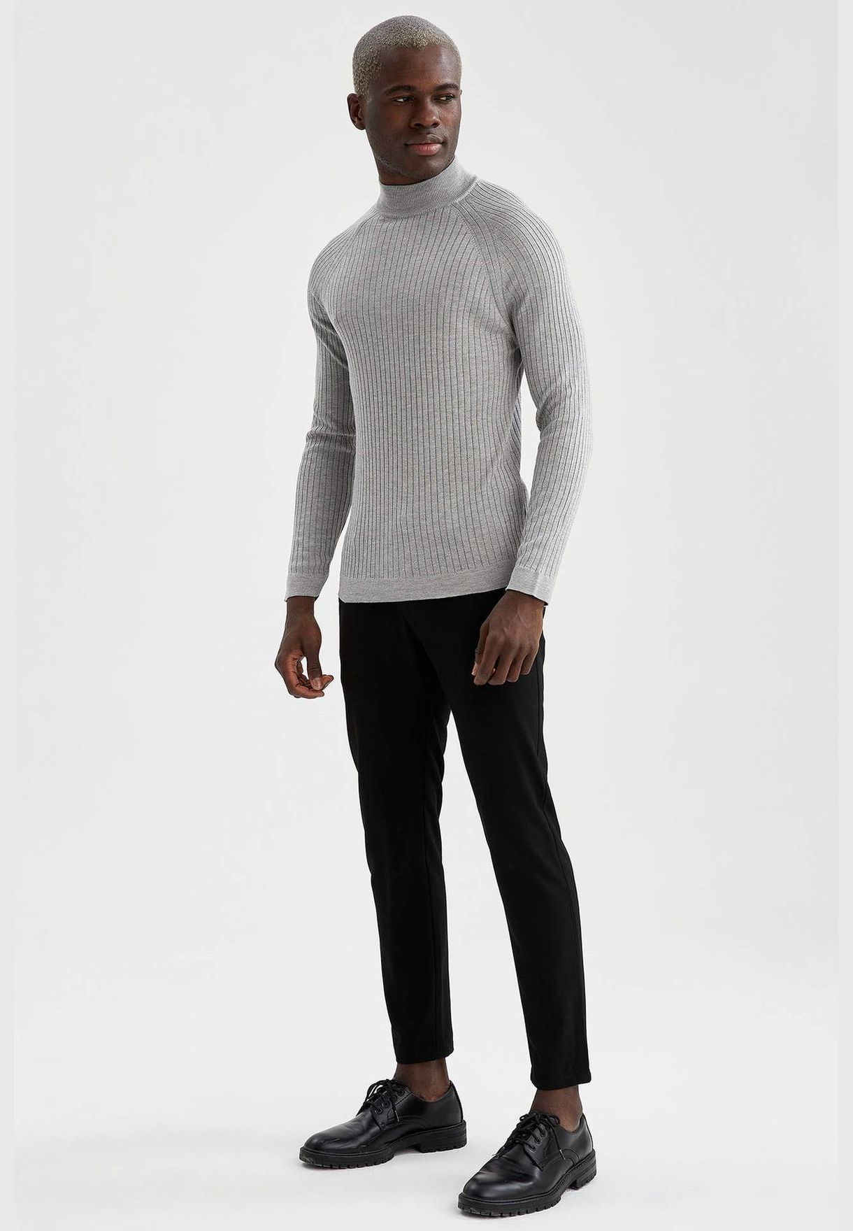 Buy Defacto grey Slim Fit Turtle Neck Long Sleeve Tricot Pullover for ...