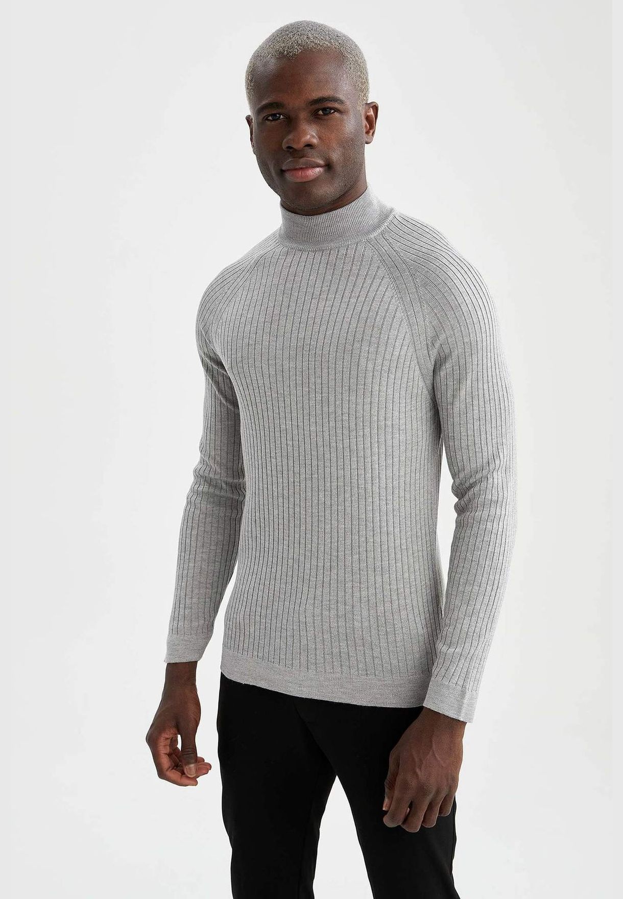 Buy Defacto grey Slim Fit Turtle Neck Long Sleeve Tricot Pullover for ...