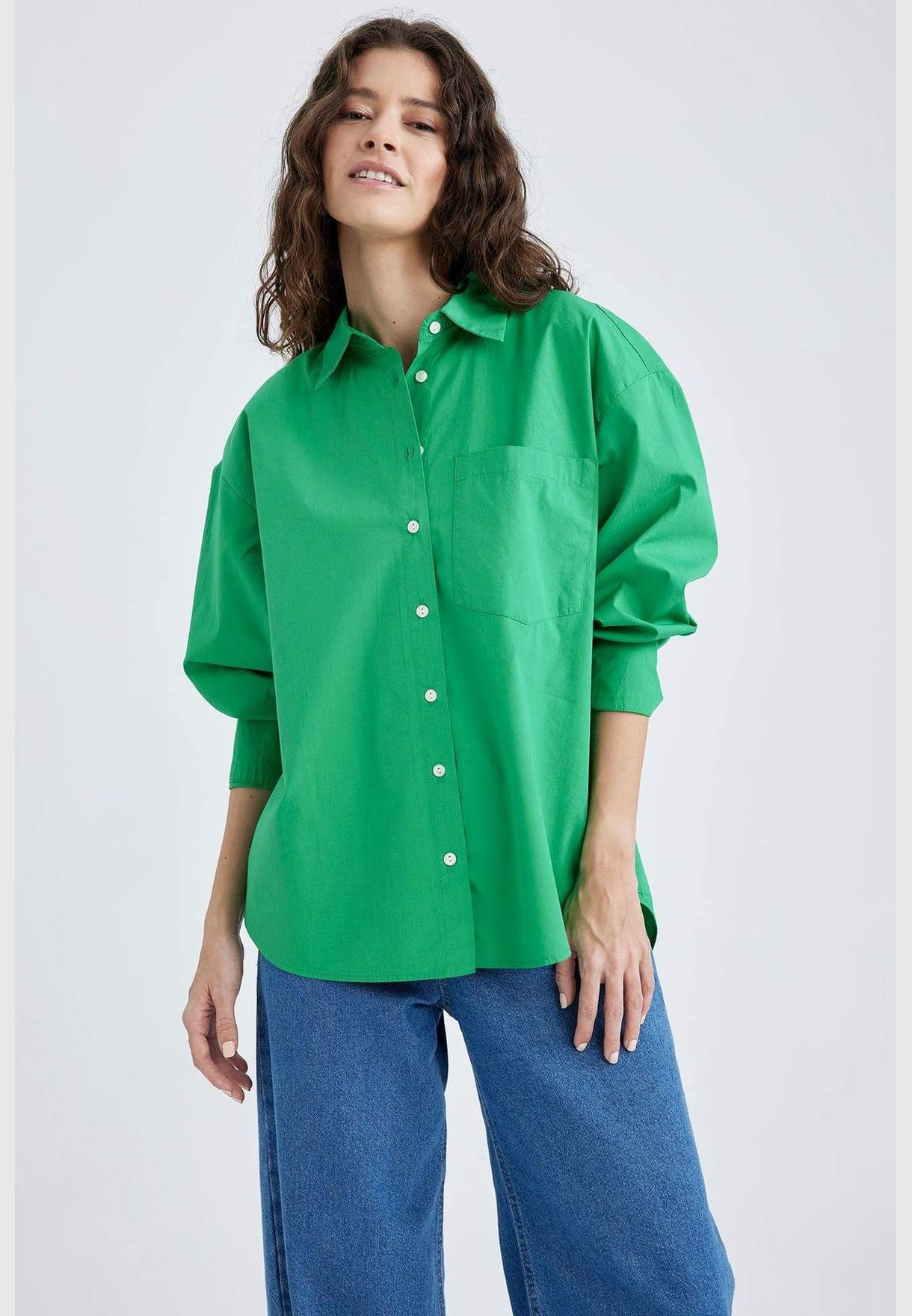 Buy Defacto green Oversize Fit Cotton Poplin Shirt With Pocket for ...