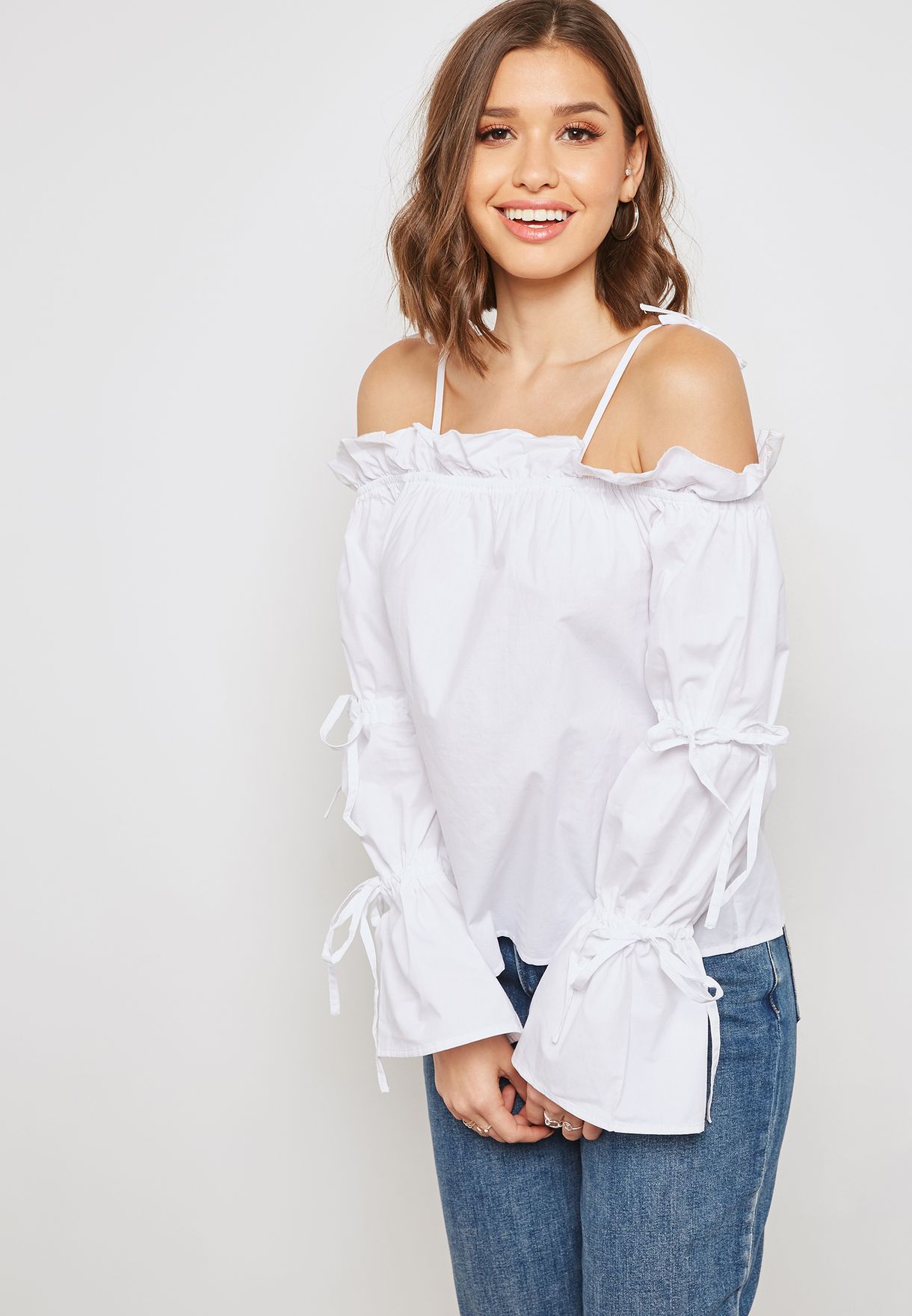 white cold shoulder tops for women