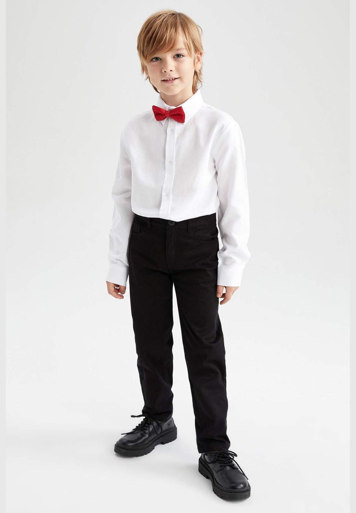 Boy Polo Neck Woven Long Sleeve Shirt