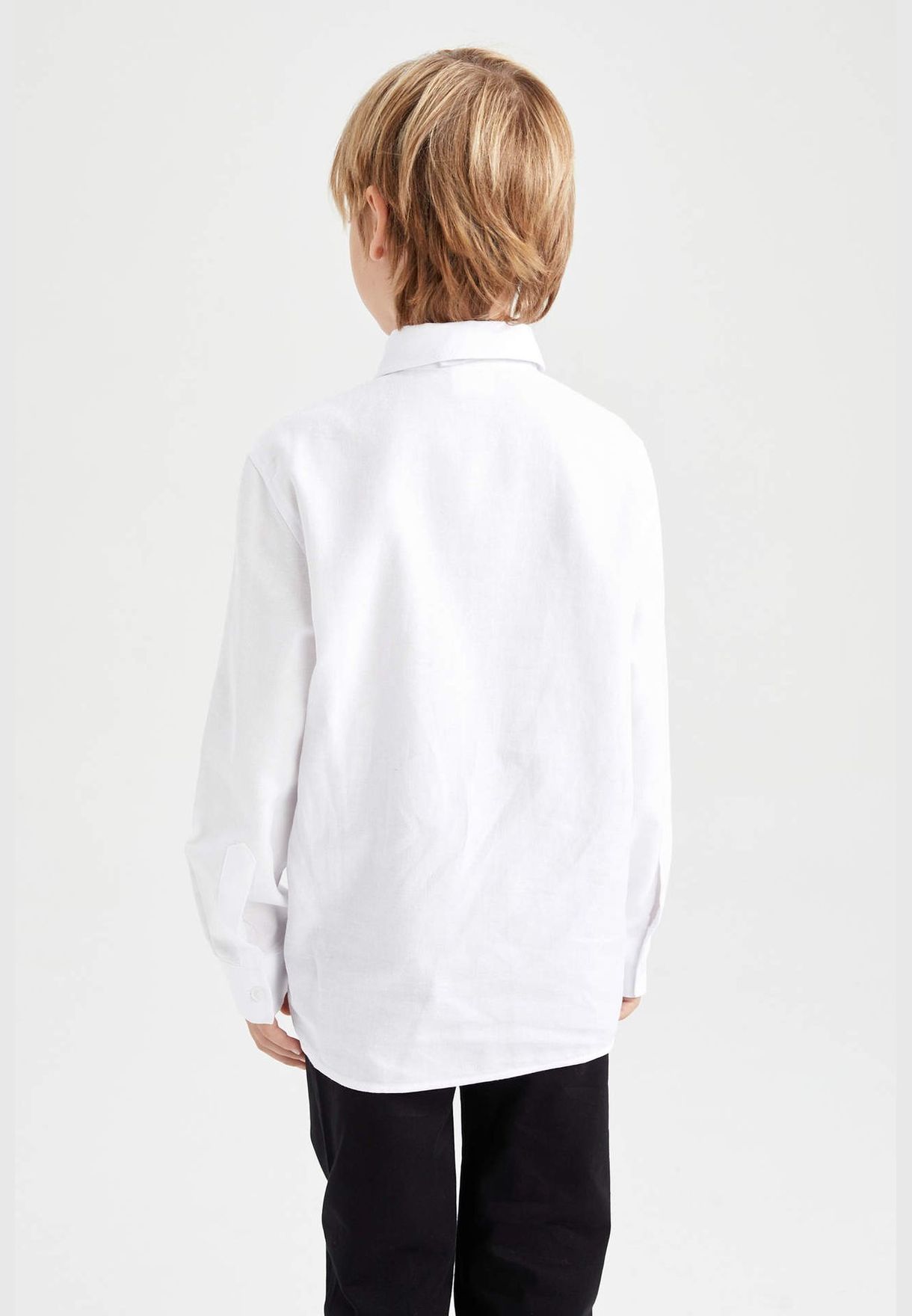 Boy Polo Neck Woven Long Sleeve Shirt