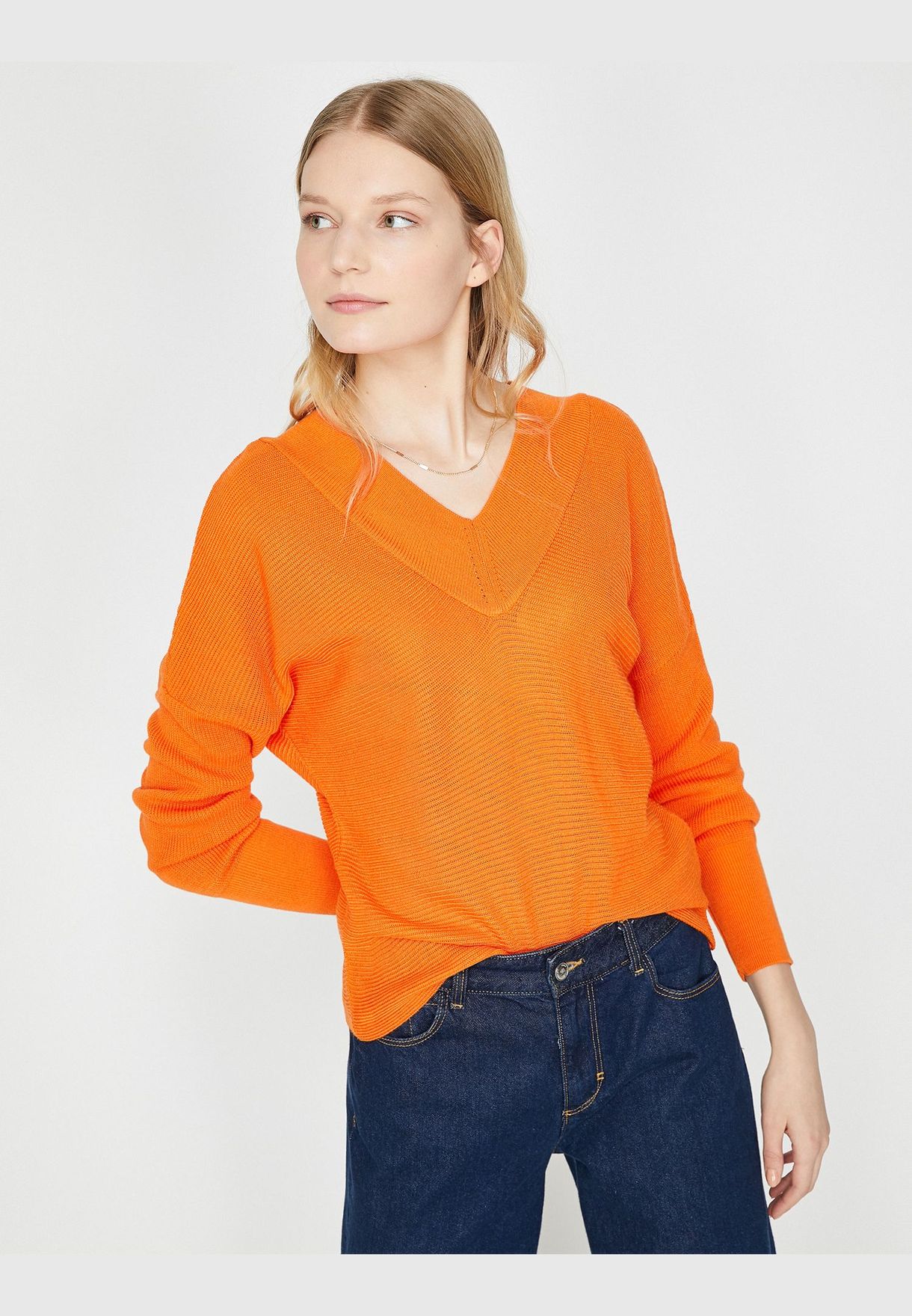 orange v neck sweater women's