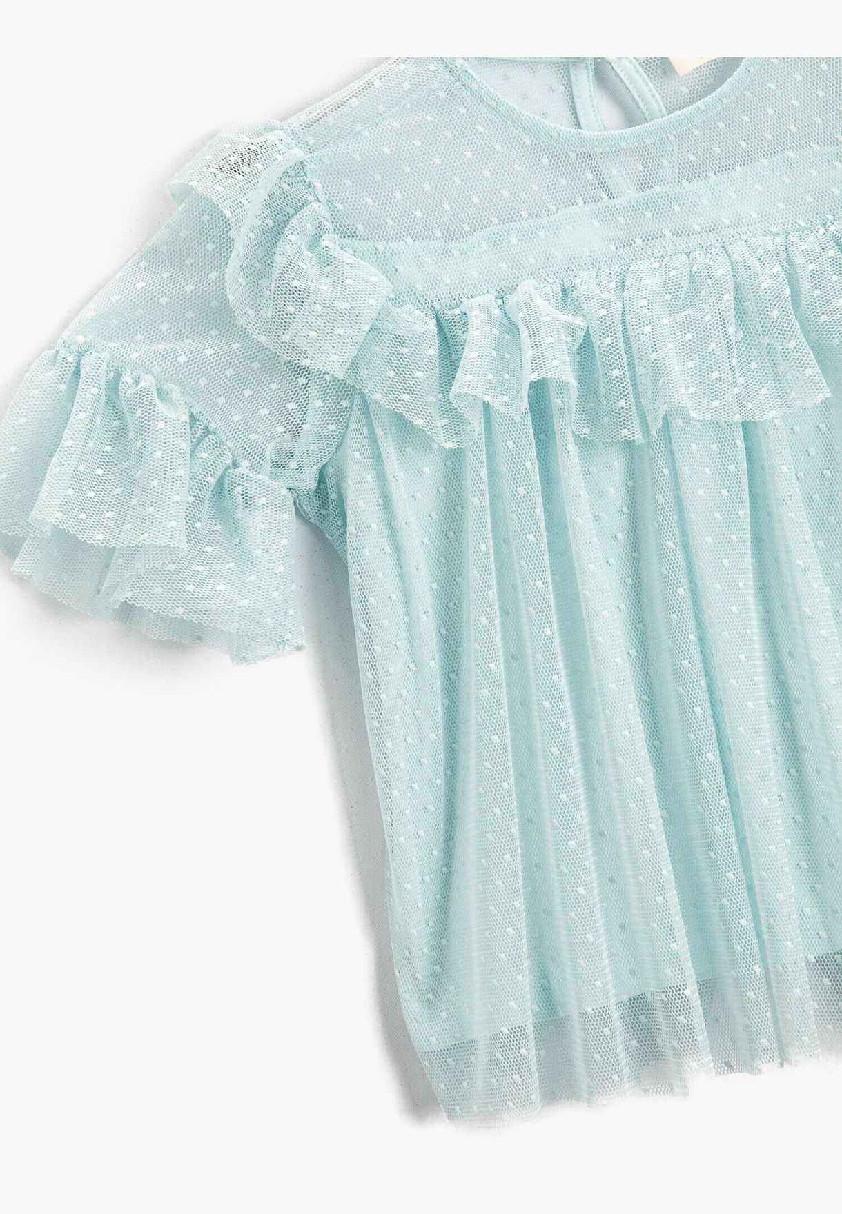 Tulle Crew Neck T-Shirt with Fluffy Ruffled Sleeves