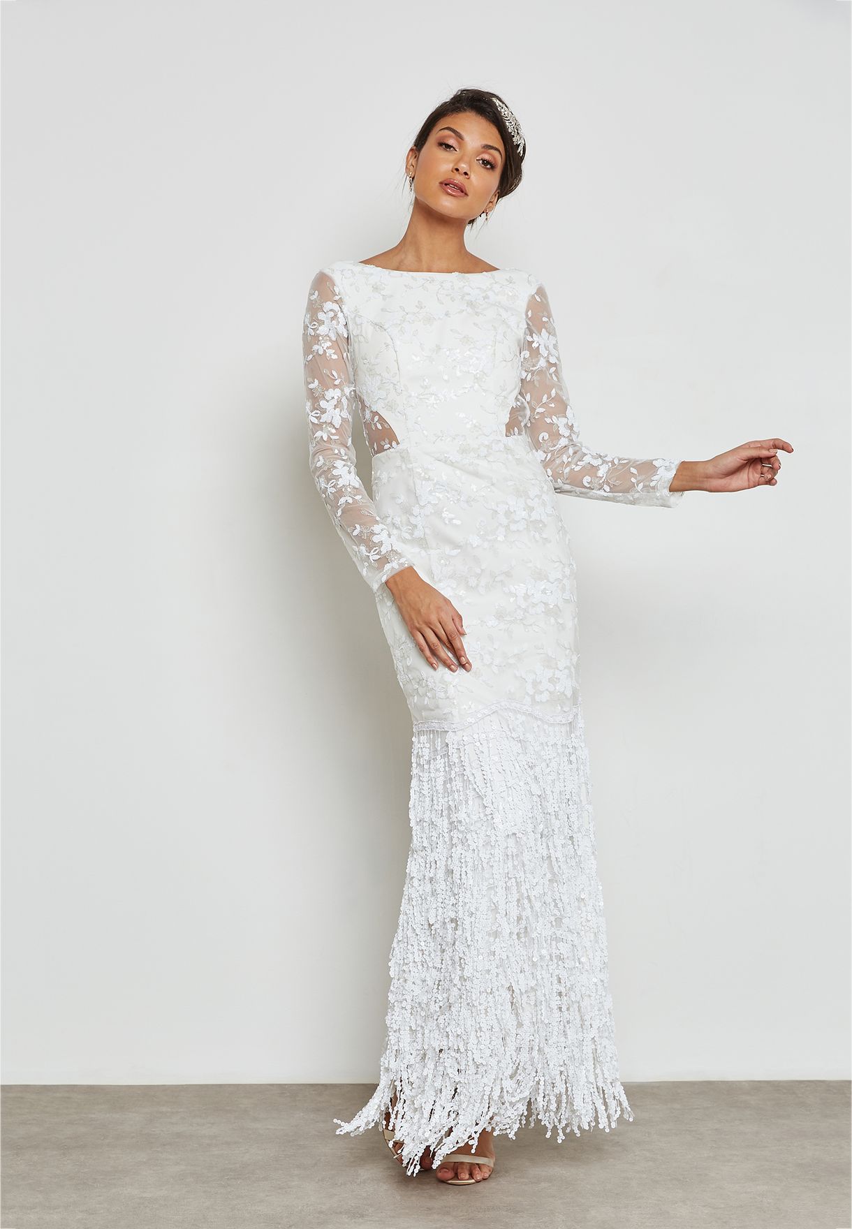 chi chi london bridal premium lace maxi dress with fishtail in white