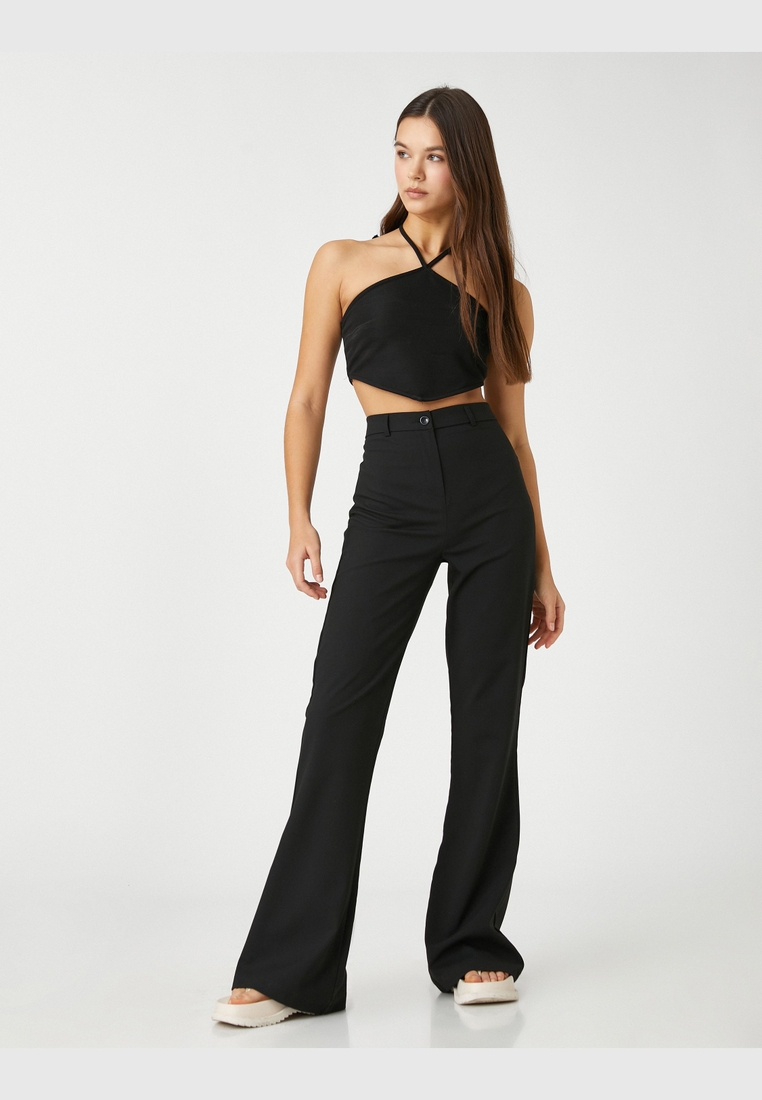 Styli Trousers and Pants  Buy Styli Pink High Waist Button Detail Split  Hem Trouser Online  Nykaa Fashion