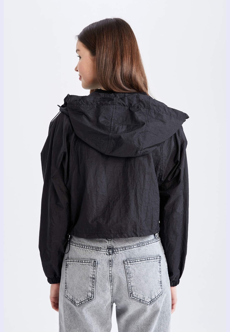 black cropped raincoat