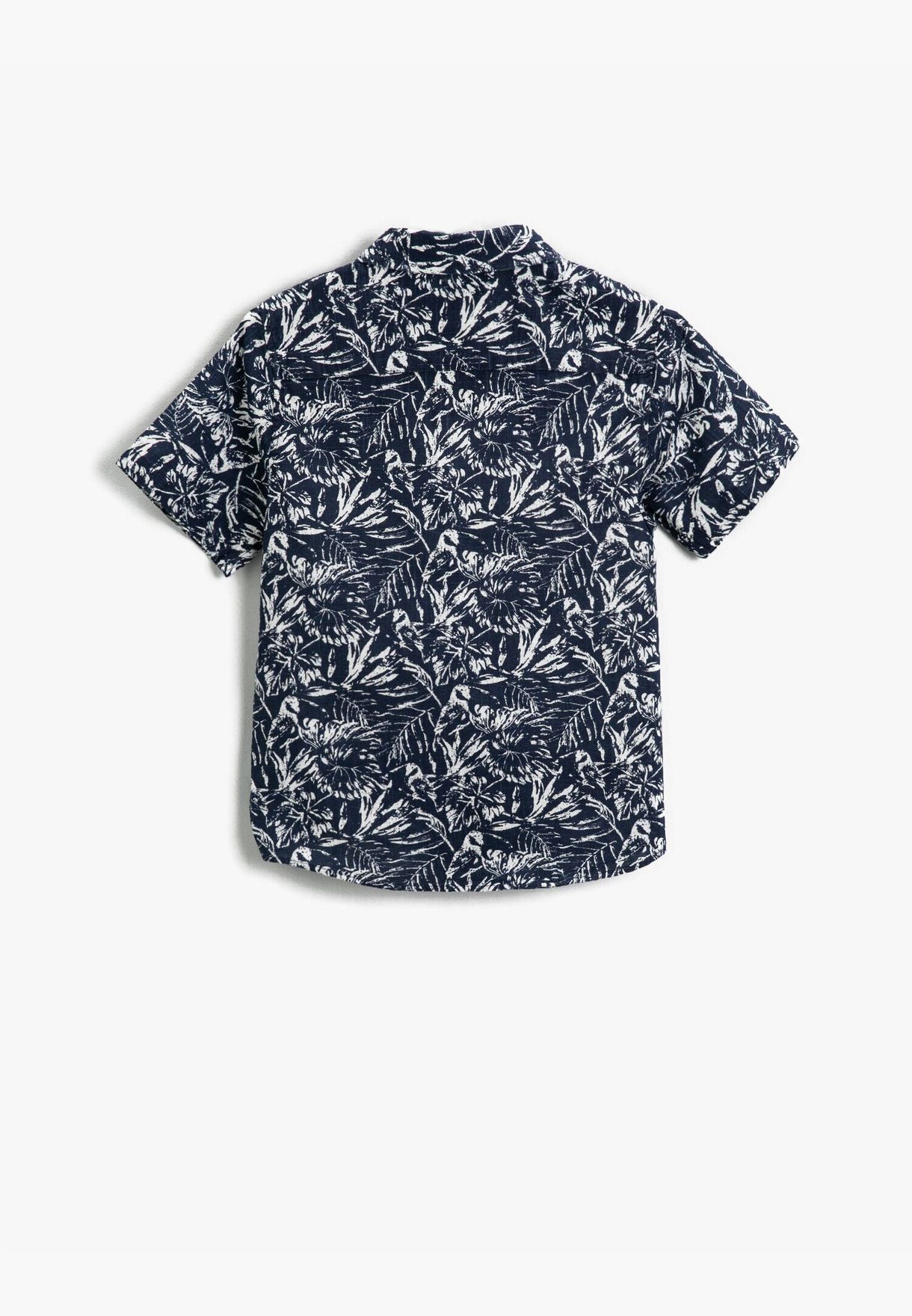 Leaf Printed Short Sleeve Shirt Cotton