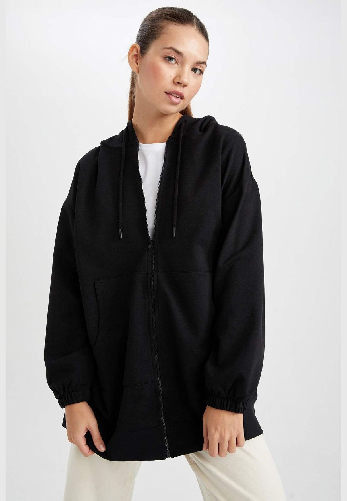 Woman Relax Fit Hooded Long Sleeve Knitted Cardigan