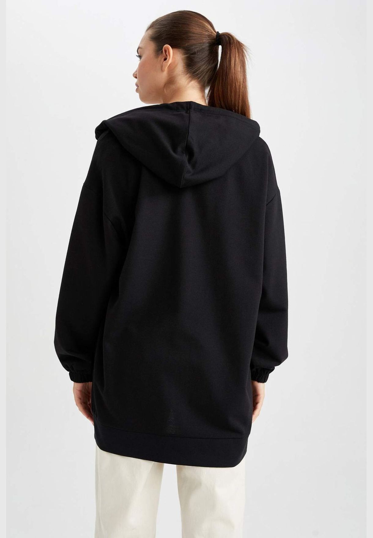 Woman Relax Fit Hooded Long Sleeve Knitted Cardigan