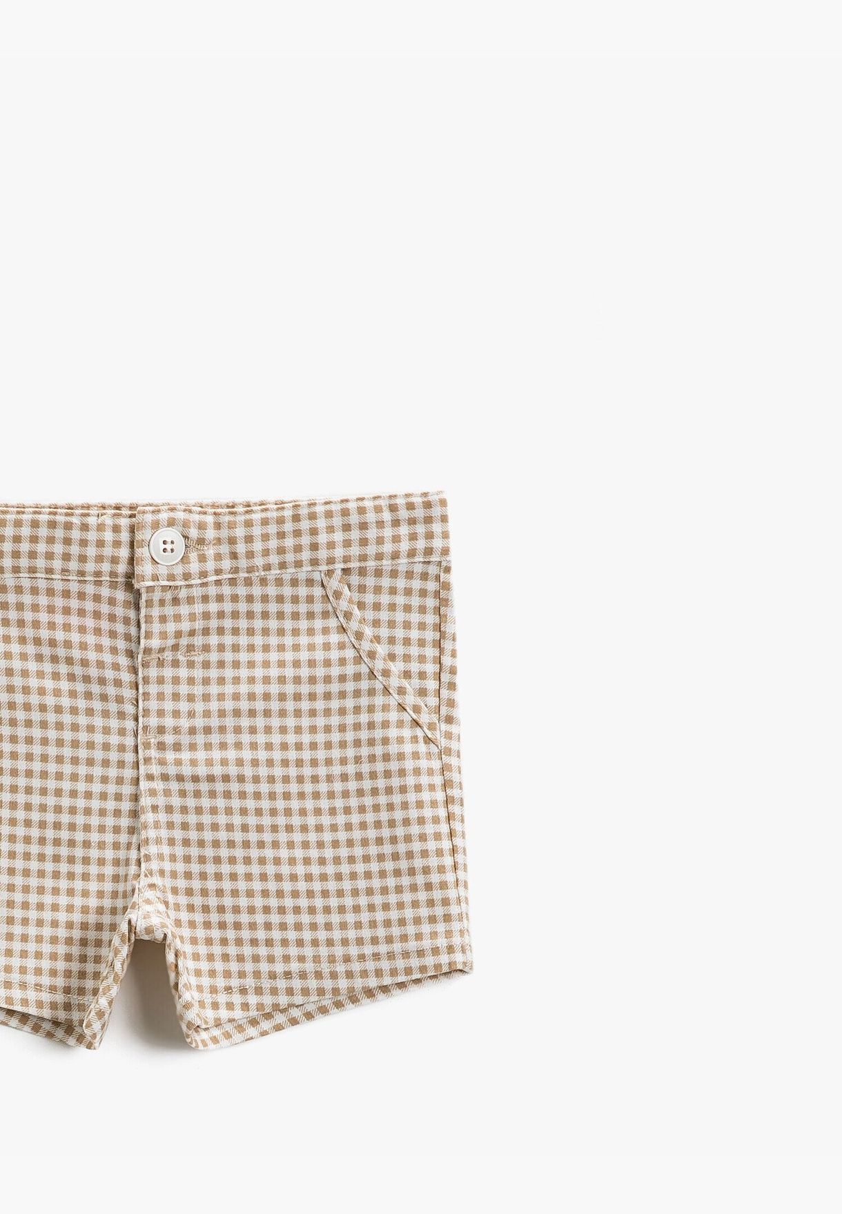 Checked Short Button Front Pocket Detail