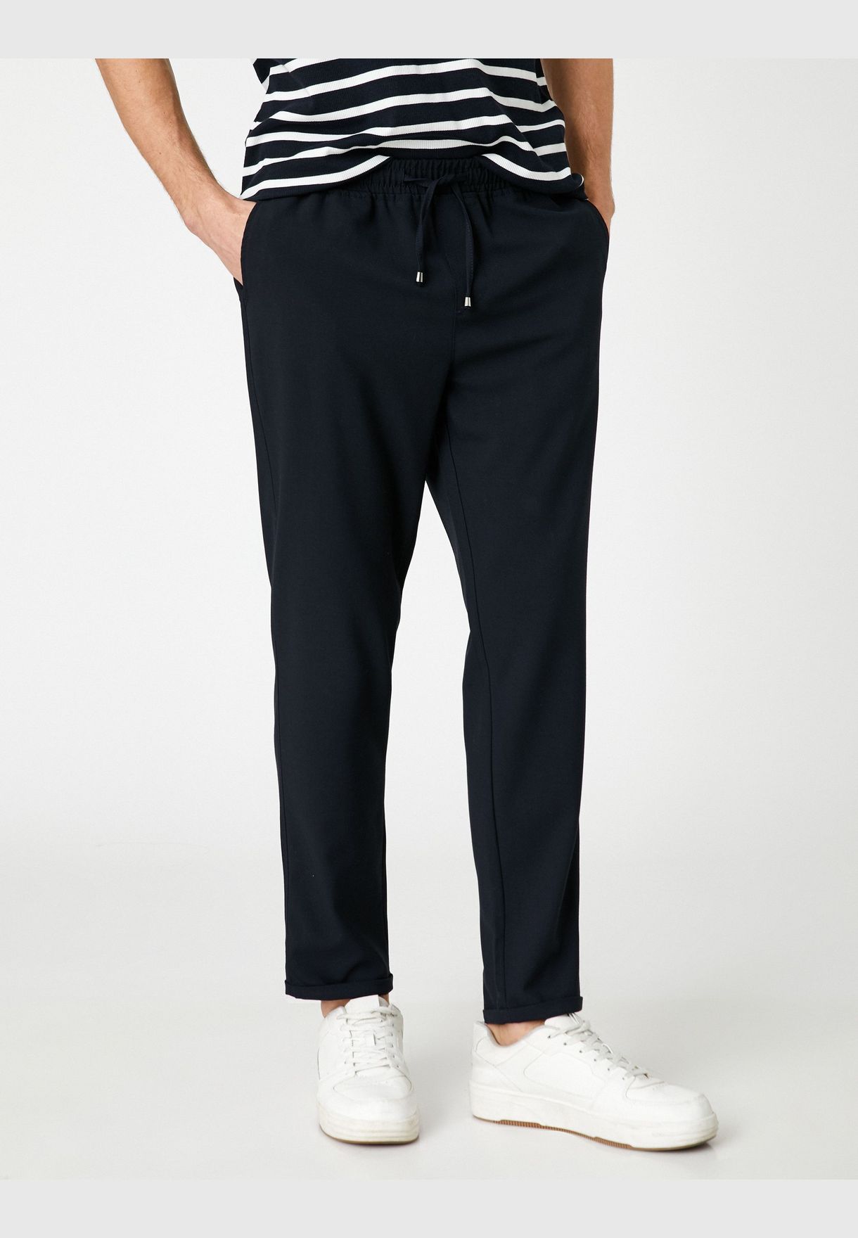 Basic Woven Trousers Drawstring Pocket Detail