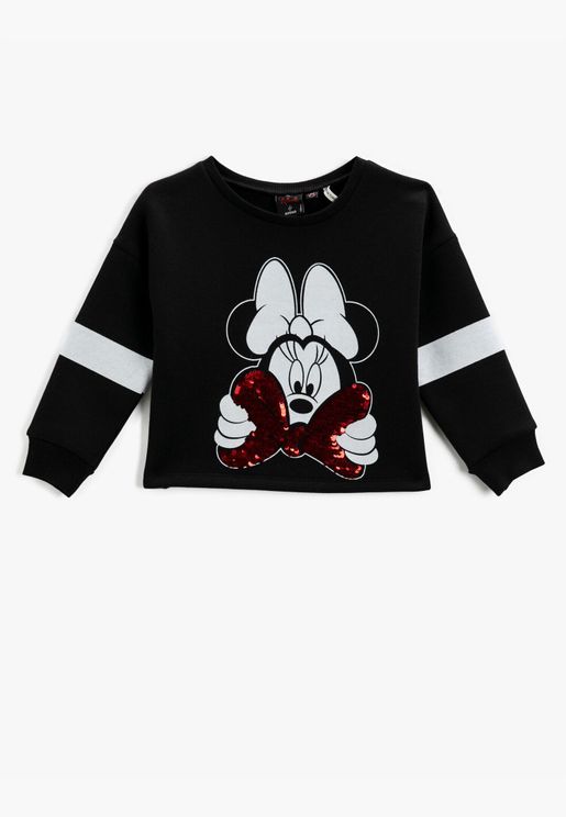 Minnie Mouse Licensed Printed Sweatshirt Long Sleeve Sequinned