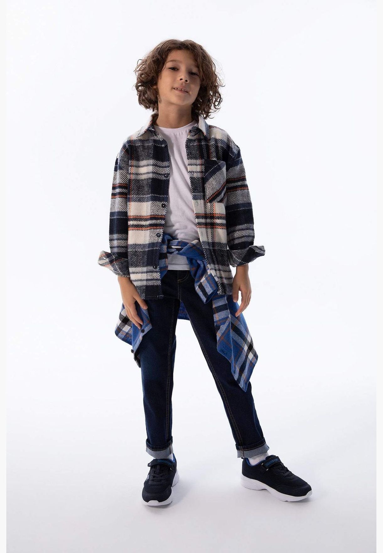Boy Oversize Fit Polo Neck Woven Long Sleeve Shirt
