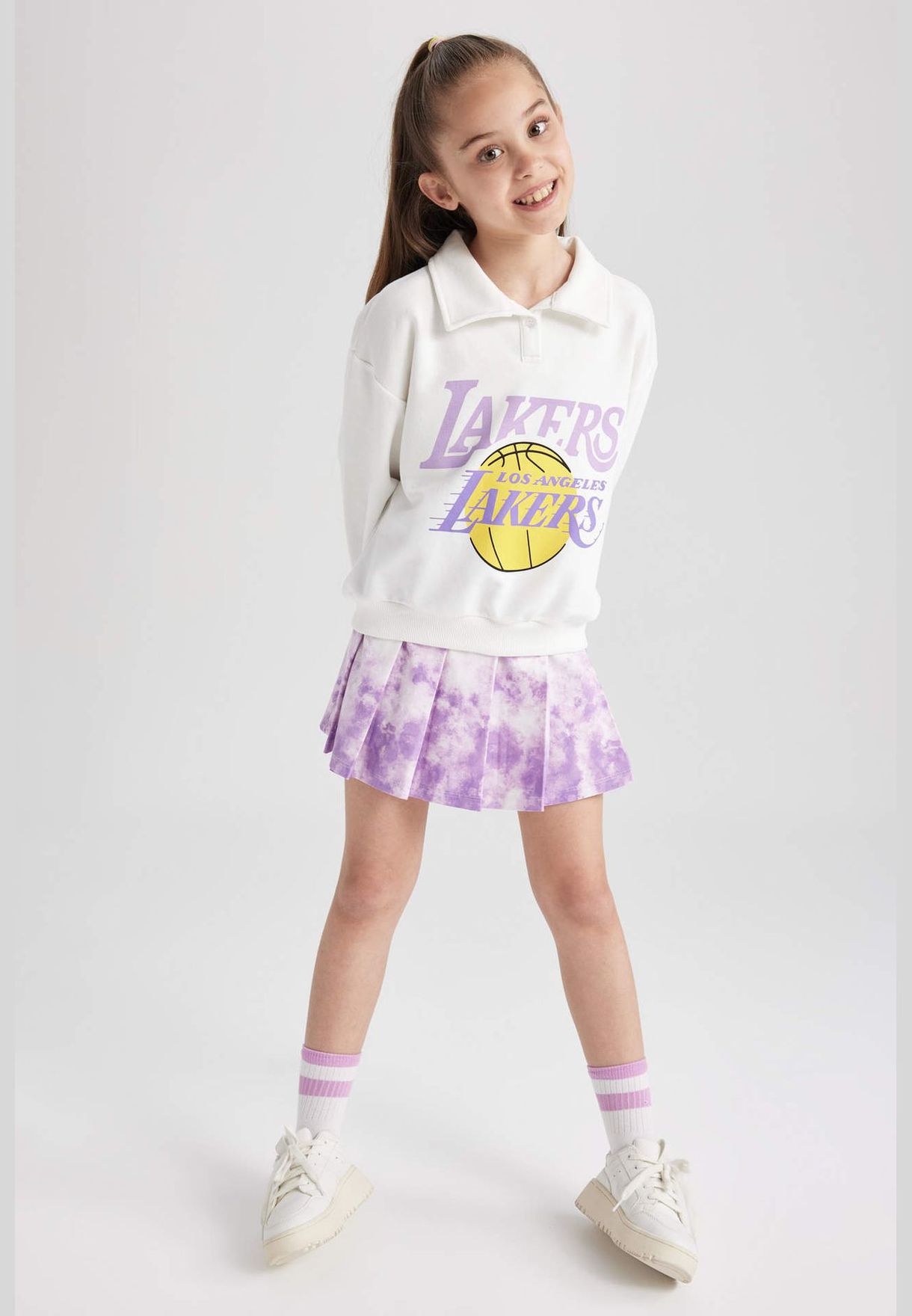 Girl NBA Los Angeles Lakers Licenced Polo Neck Long Sleeve Knitted Sweatshirt