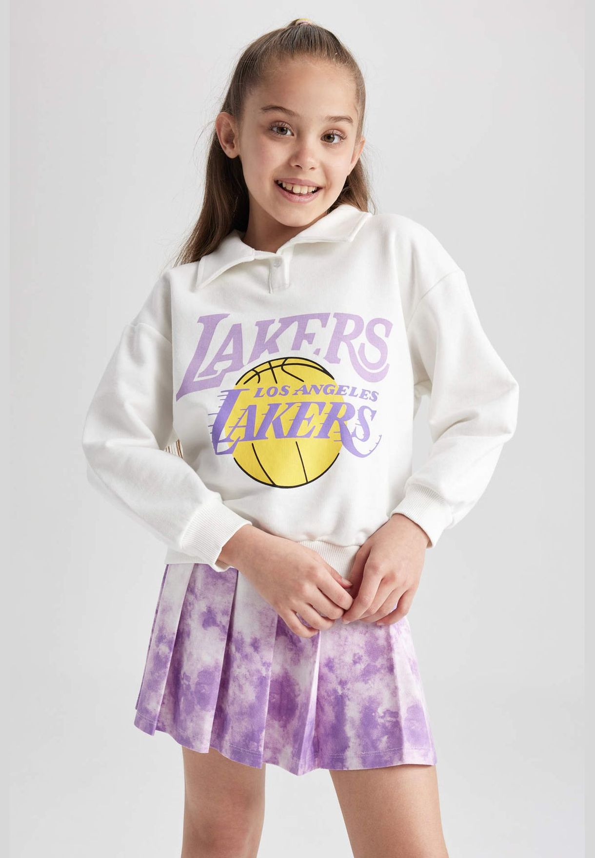 Girl NBA Los Angeles Lakers Licenced Polo Neck Long Sleeve Knitted Sweatshirt