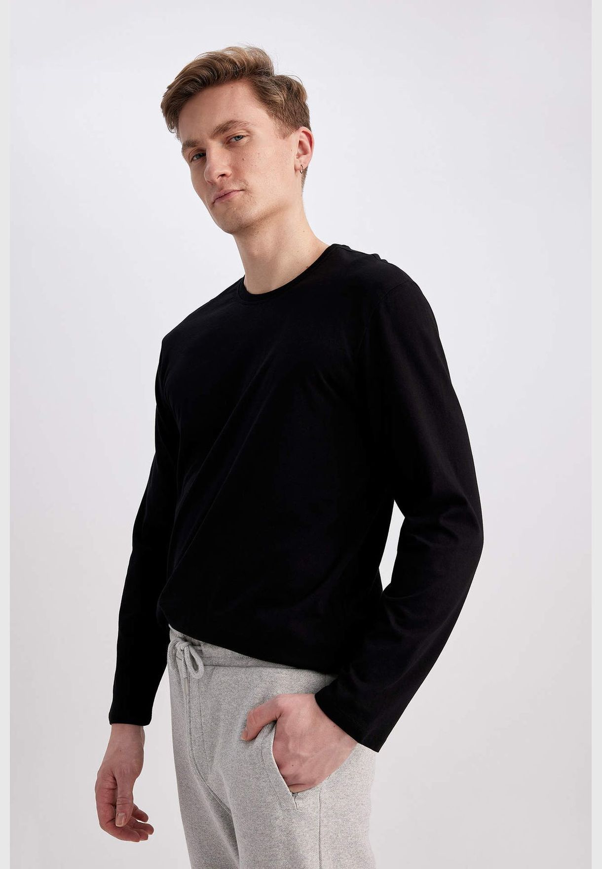 Man Crew Neck Long Sleeve Homewear Knitted Tops
