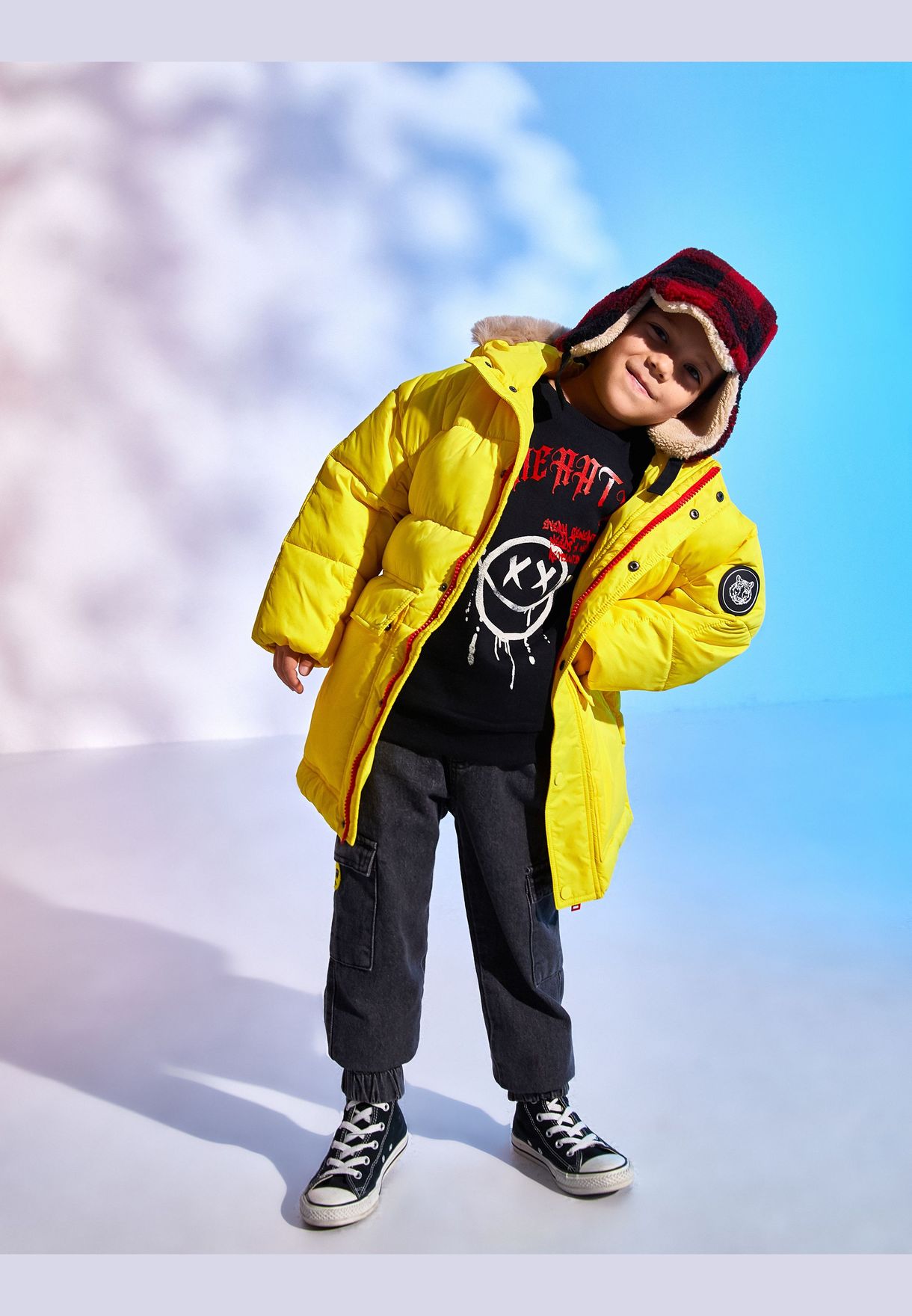 Padded Hooded Anorak Faux Fur Detail Zip and Wind Flap Closure