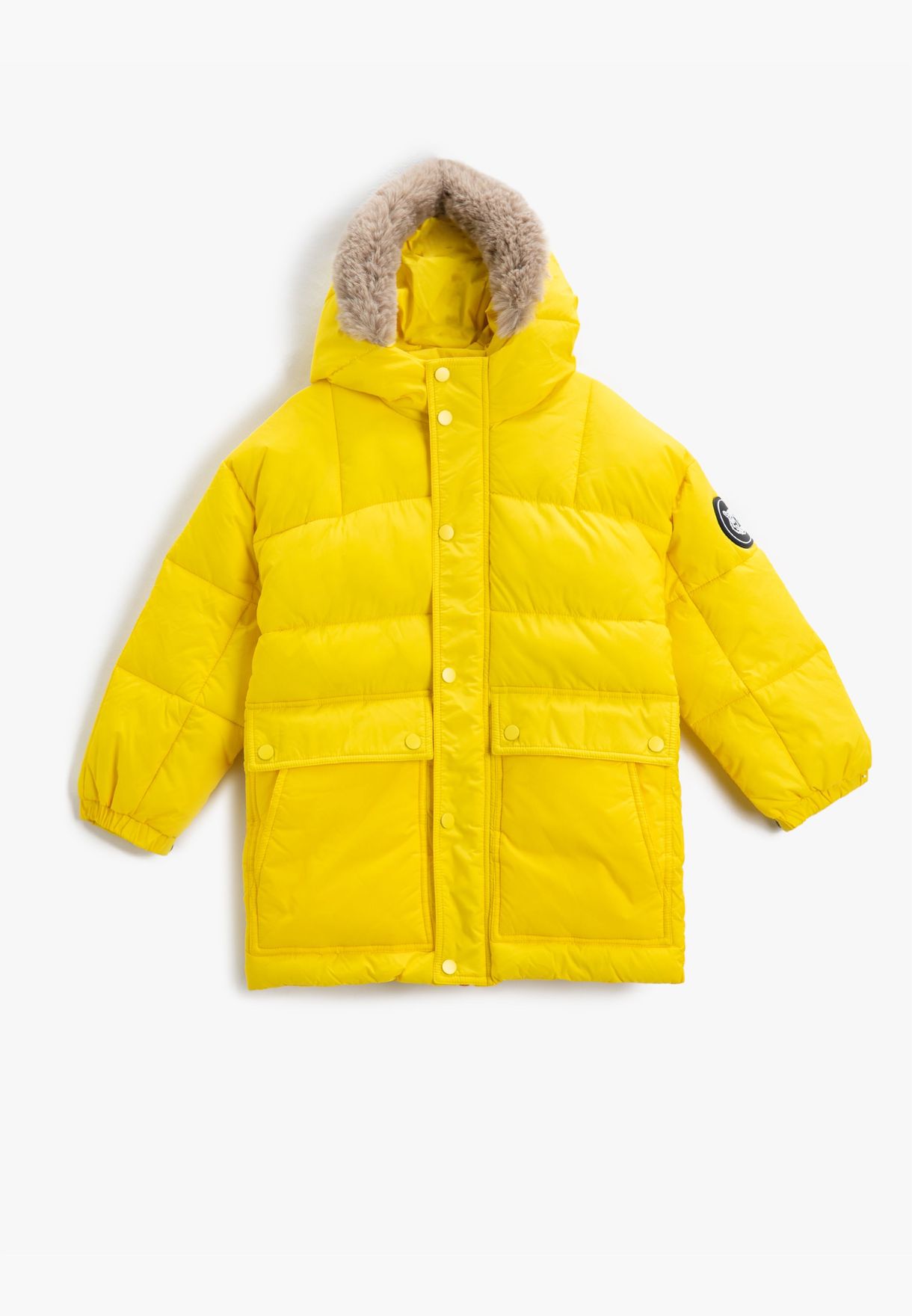 Padded Hooded Anorak Faux Fur Detail Zip and Wind Flap Closure