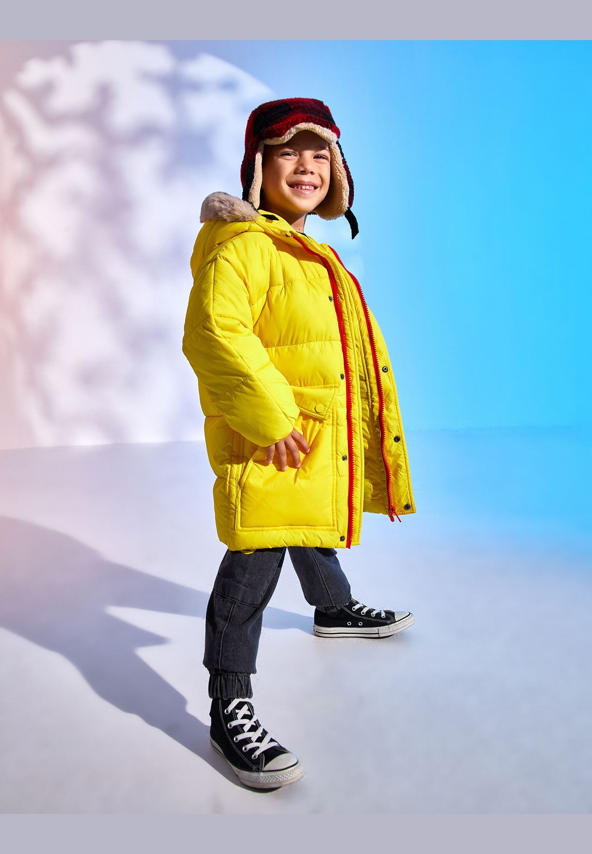 Padded Hooded Anorak Faux Fur Detail Zip and Wind Flap Closure
