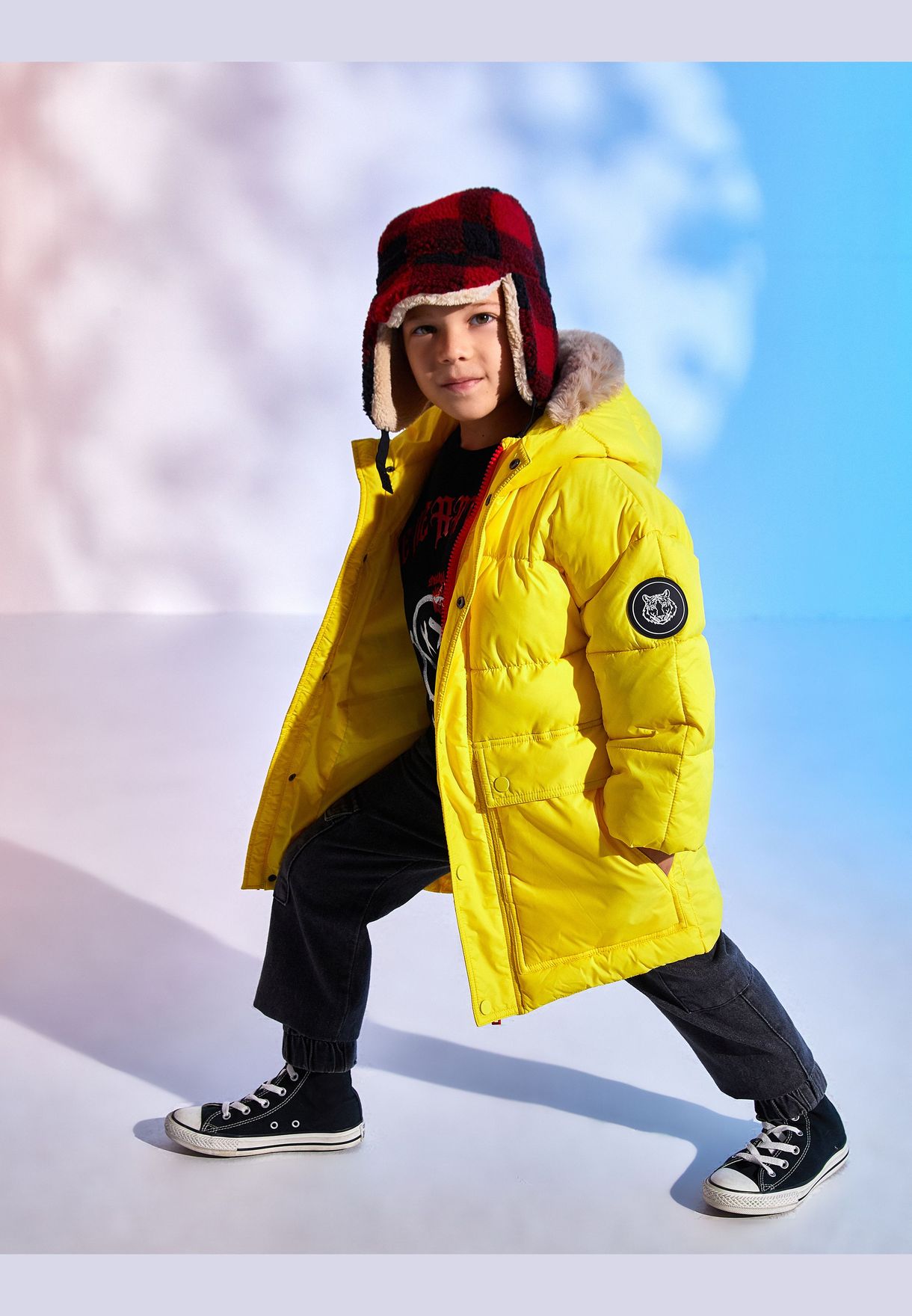 Padded Hooded Anorak Faux Fur Detail Zip and Wind Flap Closure
