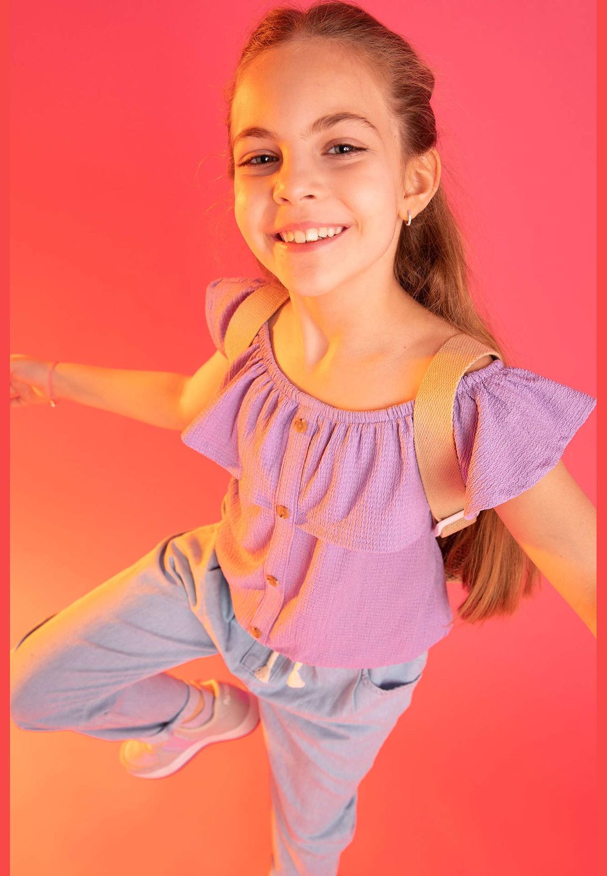 Regular Fit Sleeveless Frill Detail Blouse & Trousers Set