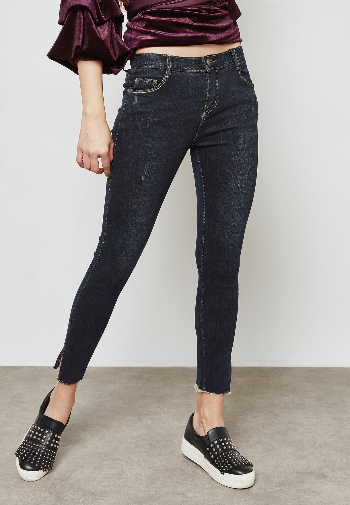womens black raw hem jeans