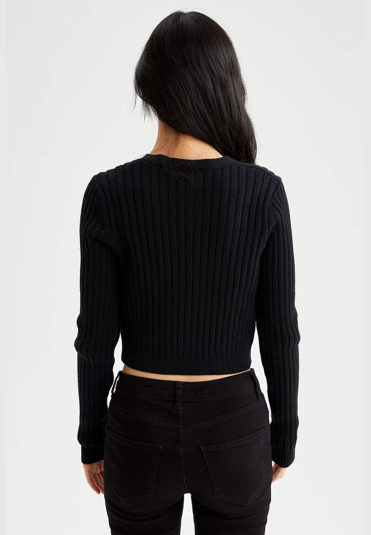 V-Neck Long Sleeve Crop Cardigan