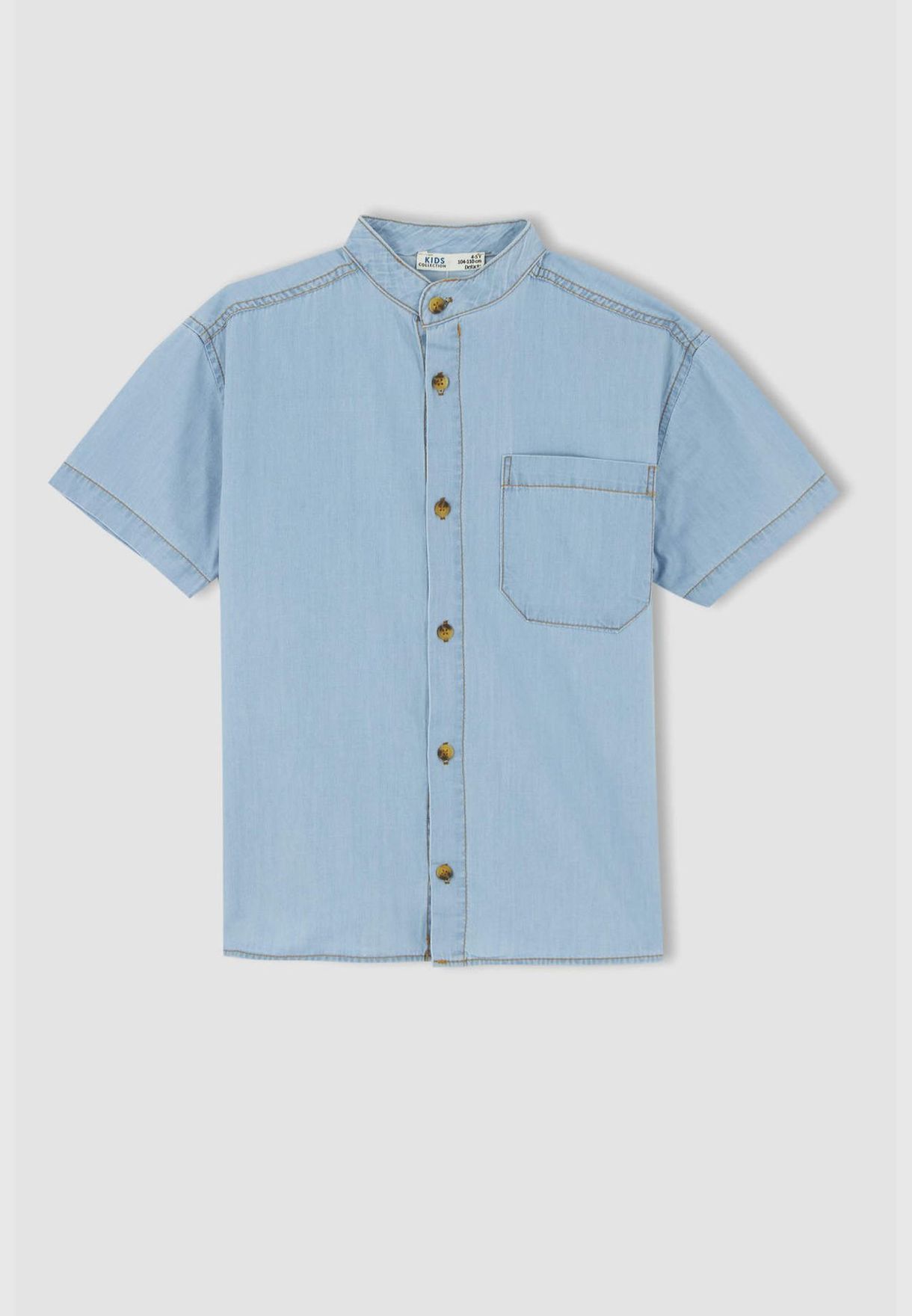 Regular Fit Short Sleeve One Side Pocket Jean Shirt