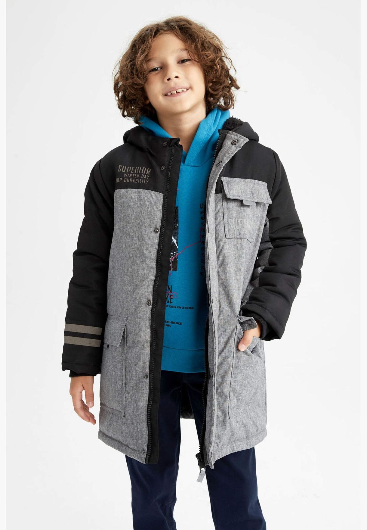 Boy Regular Fit Hooded Long Sleeve Coat