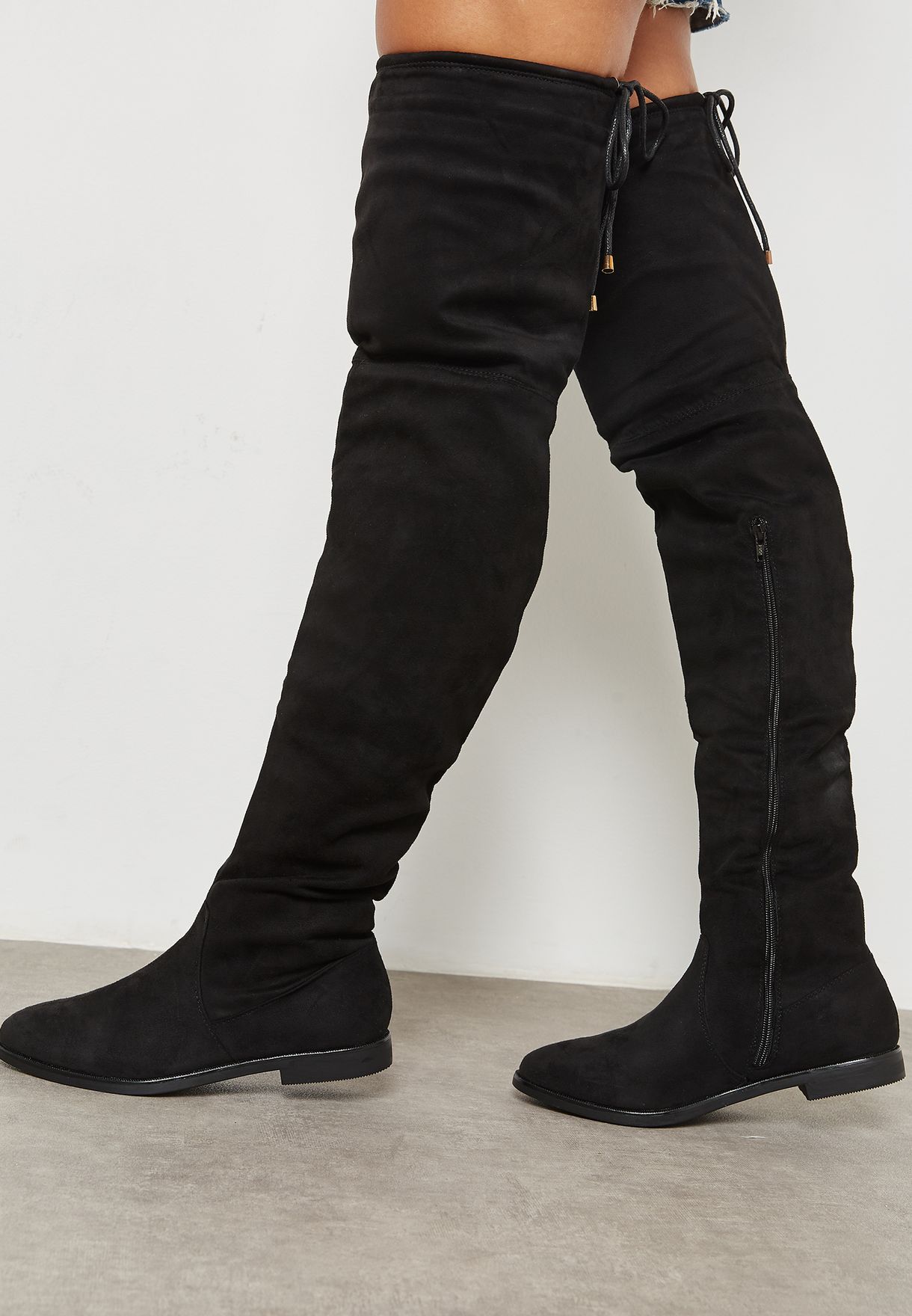 Truffle black Flat Round Toe Knee Boots 