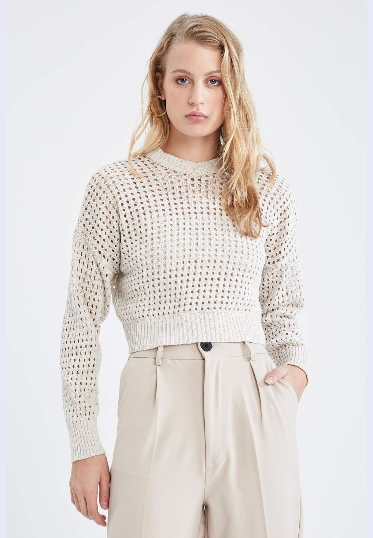 Regular Fit Long Sleeve Hole Jumper