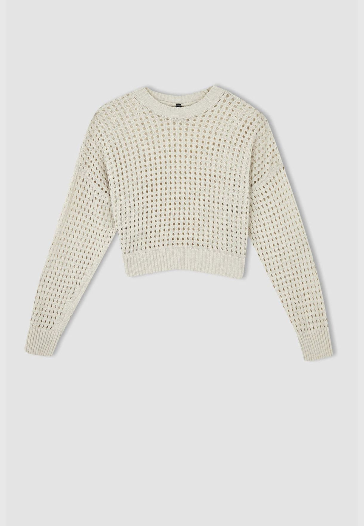 Regular Fit Long Sleeve Hole Jumper
