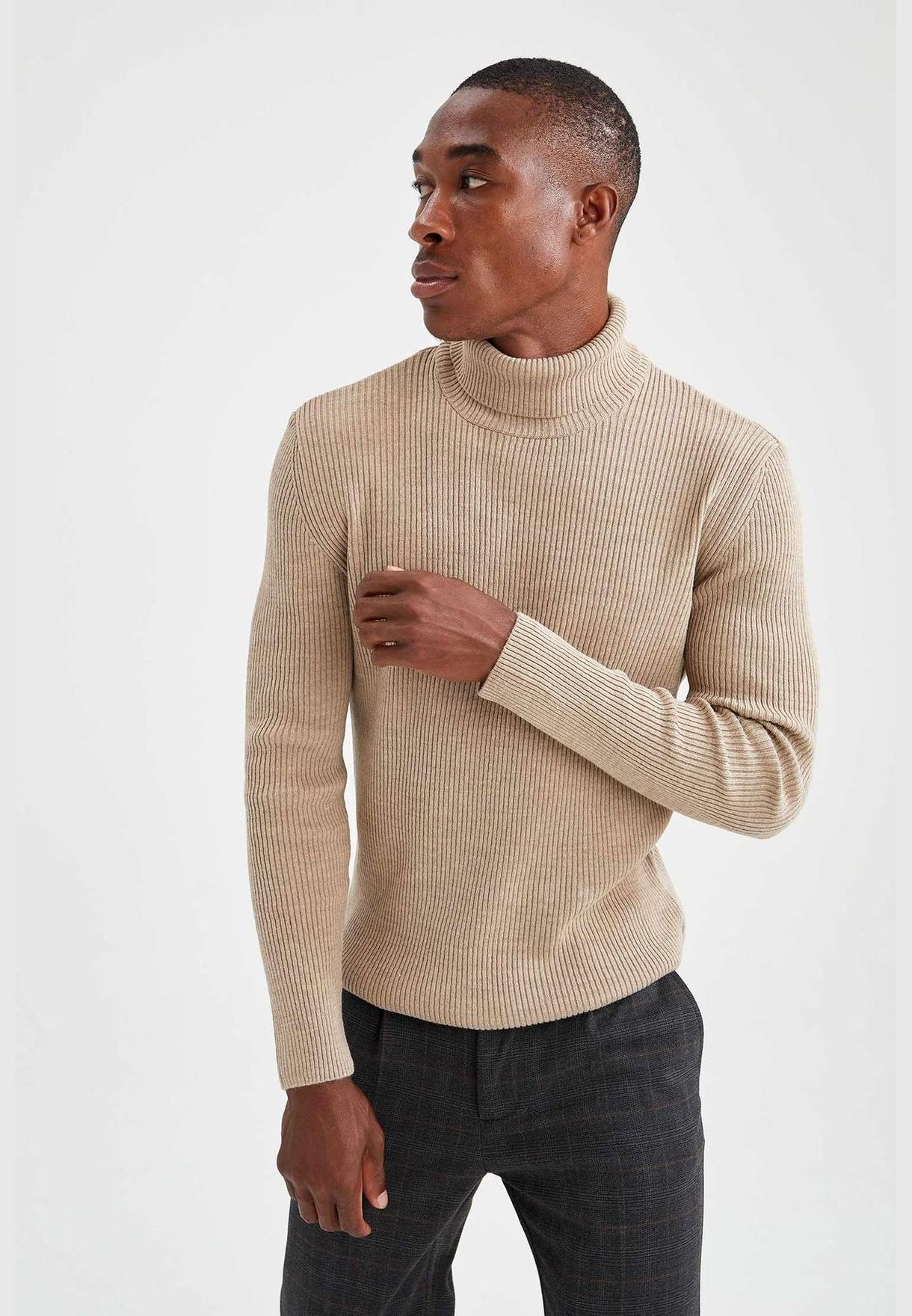 Man Tricot Slim Fit Turtle Neck Pullover