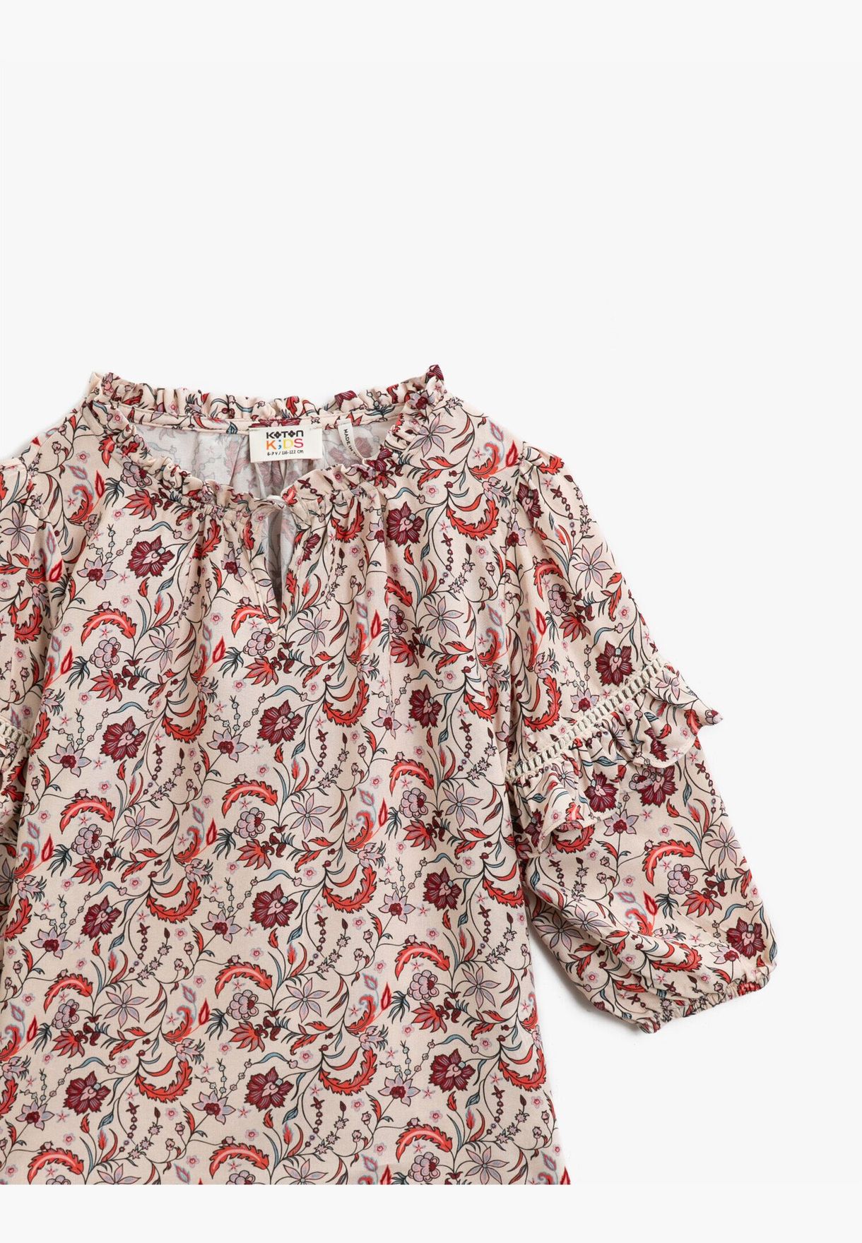 Patterned Long Sleeve Frilled Blouse